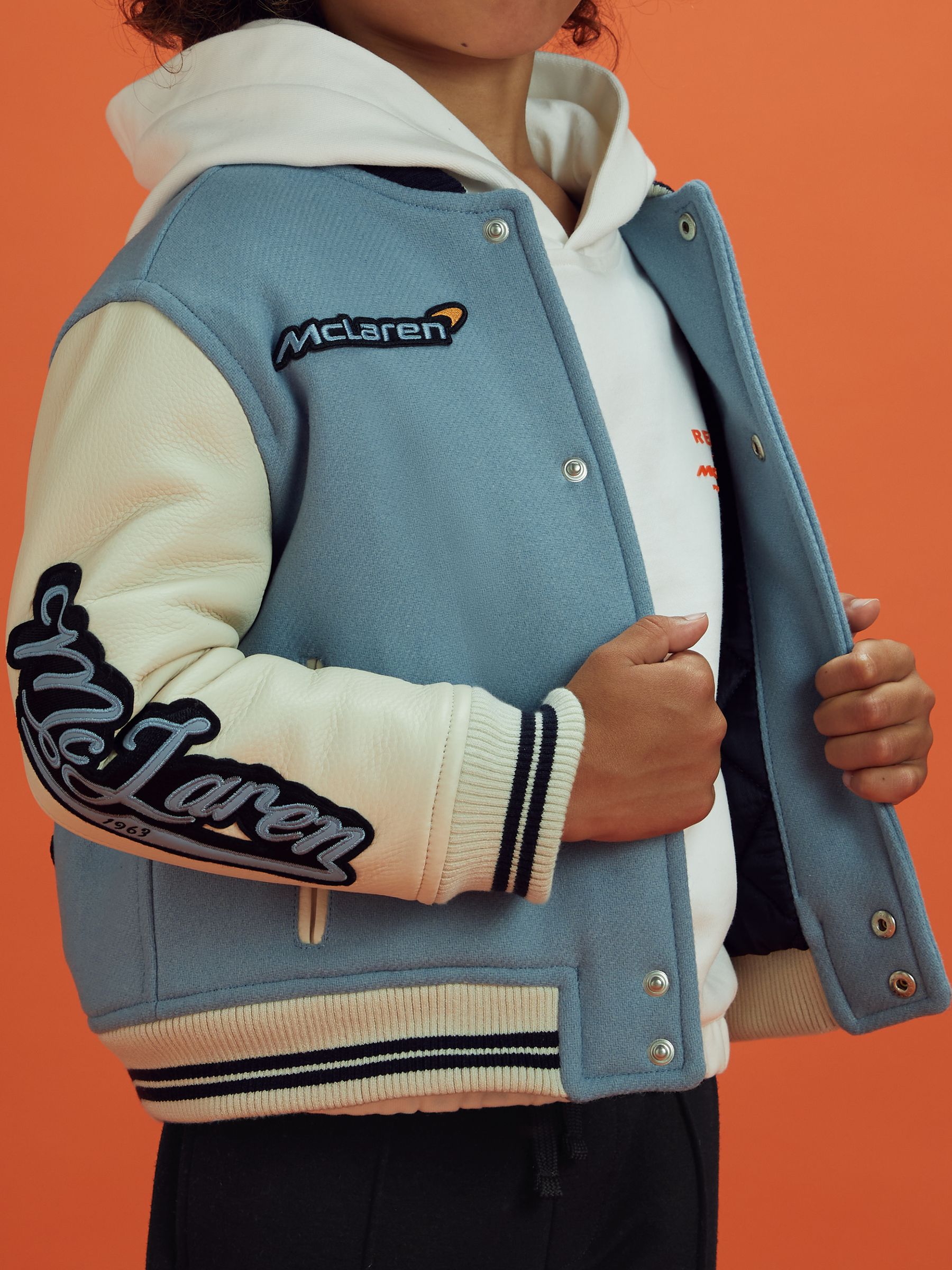 3-9 yrs McLaren F1 Leather Varsity Jacket in Airforce Blue/Ecru
