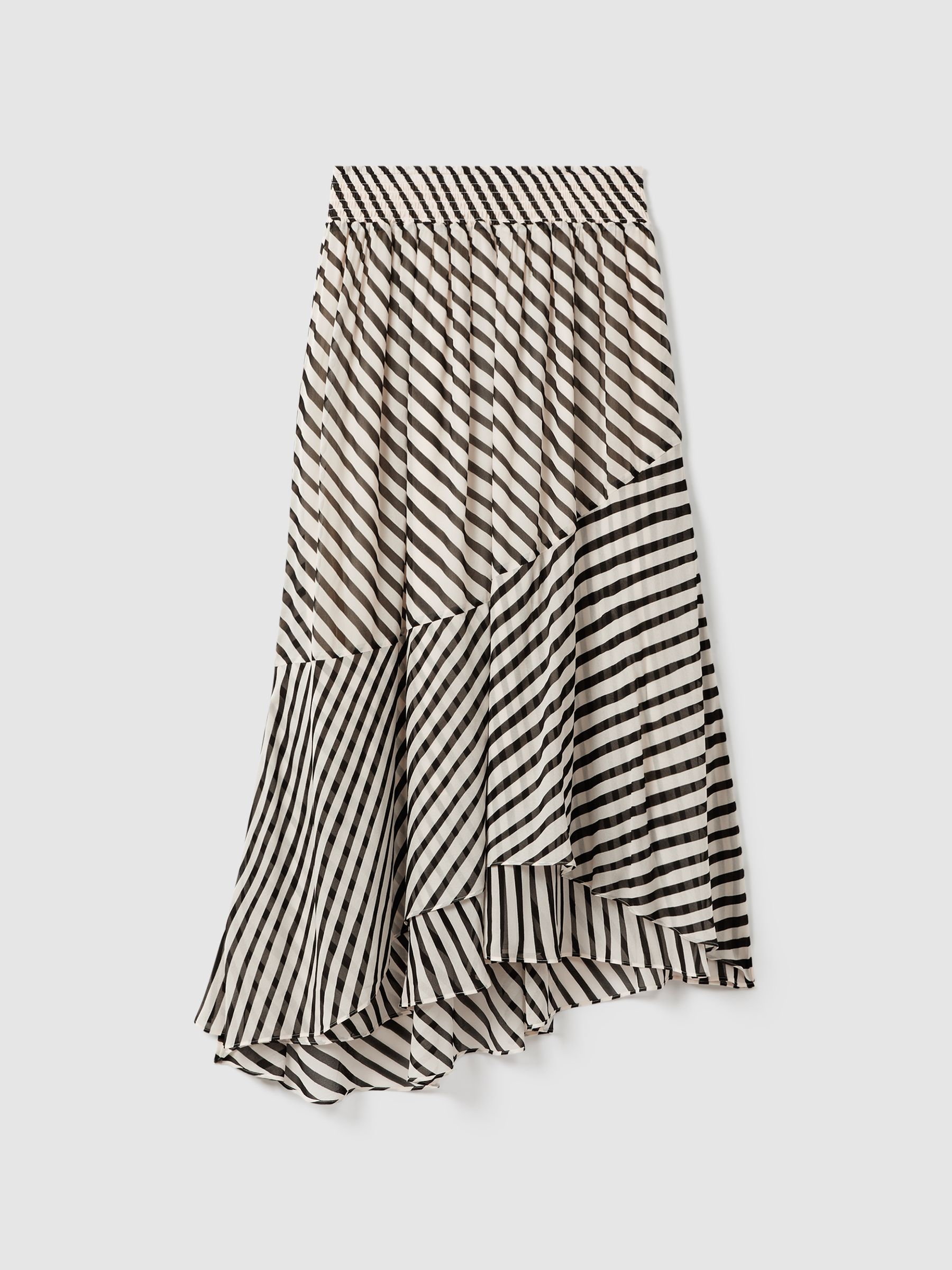 Striped Panelled Midi Skirt in Black/Cream