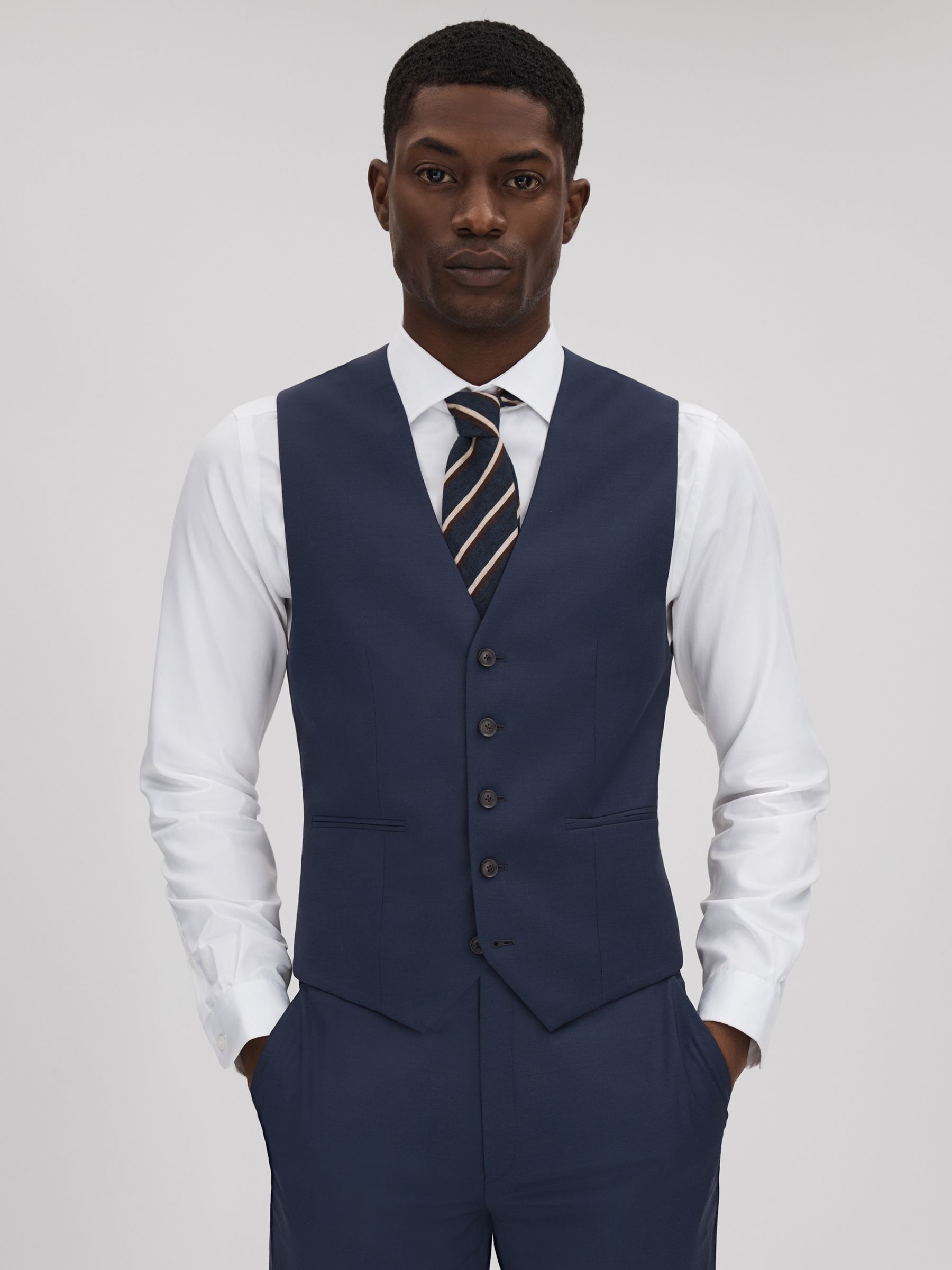 Destiny Navy Wool Single Breasted Slim Fit Waistcoat