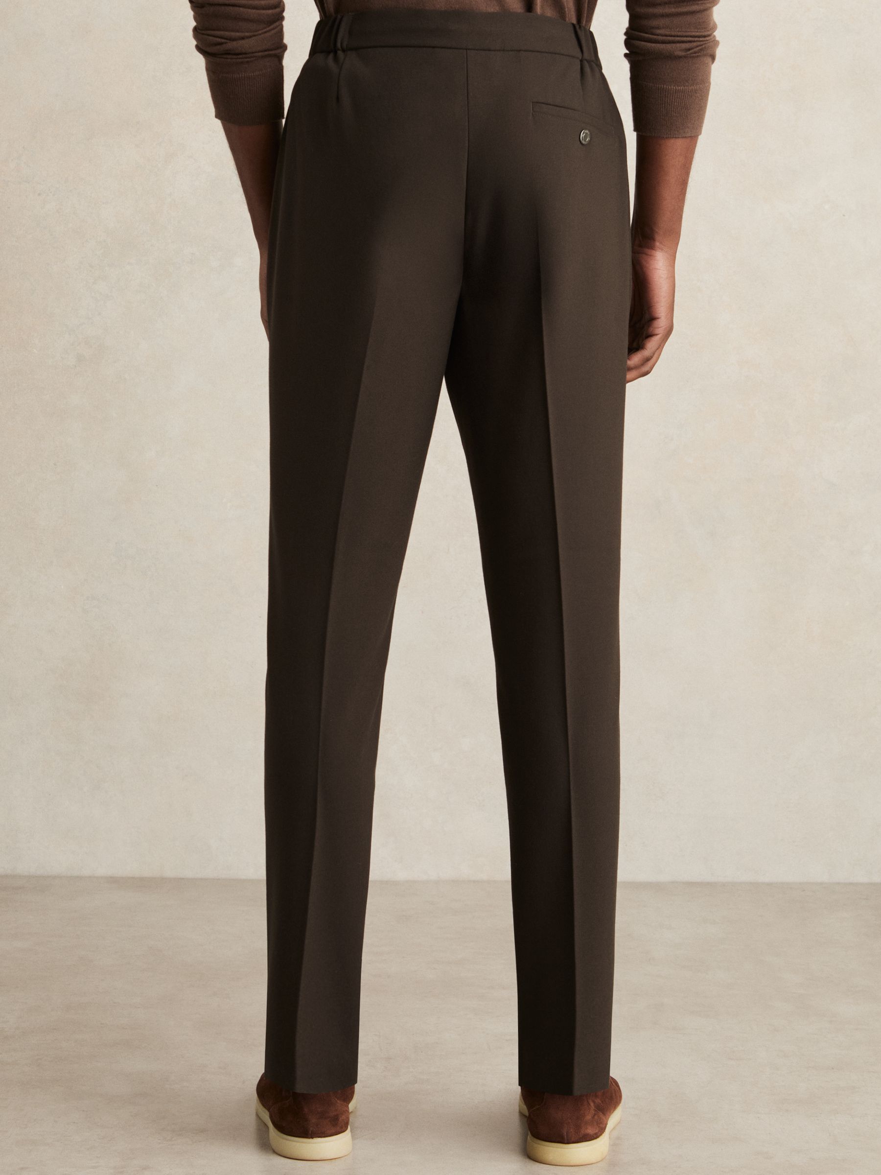 Stretch Slim Fit Drawstring Trousers in Brown