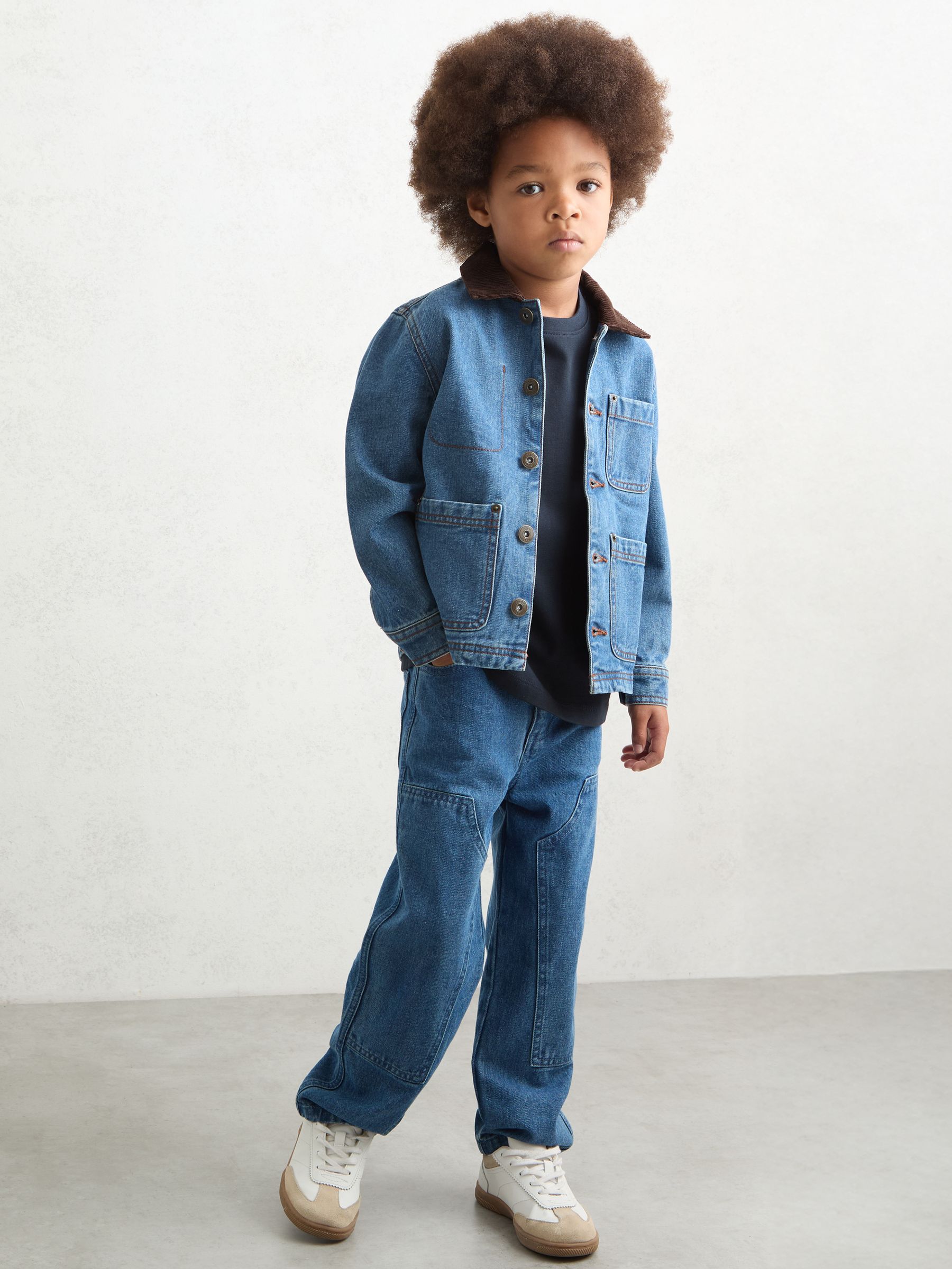 3-9 yrs Corduroy-Collar Denim Jacket in Mid Blue