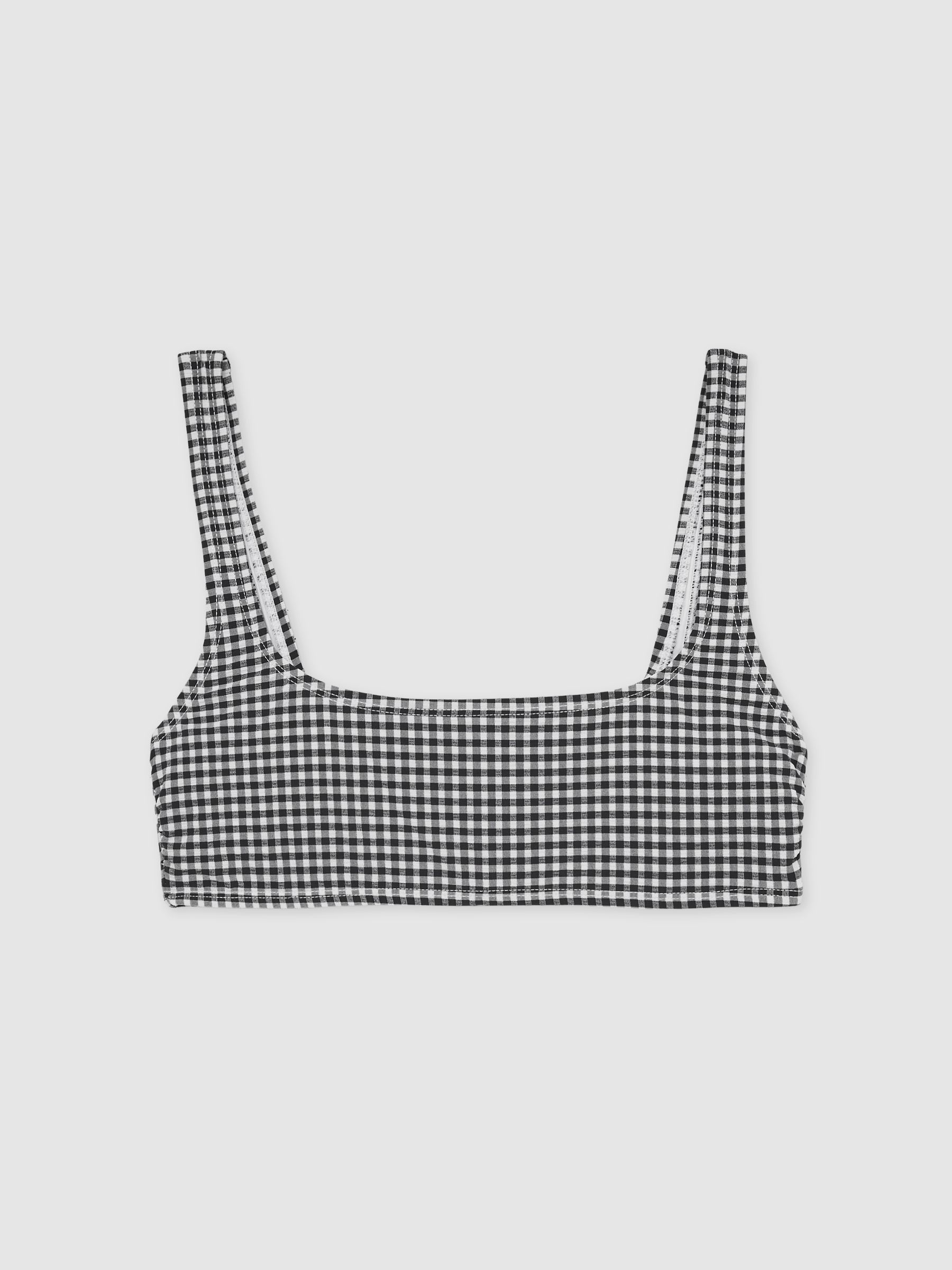 Good American Gingham Bikini Top in Black