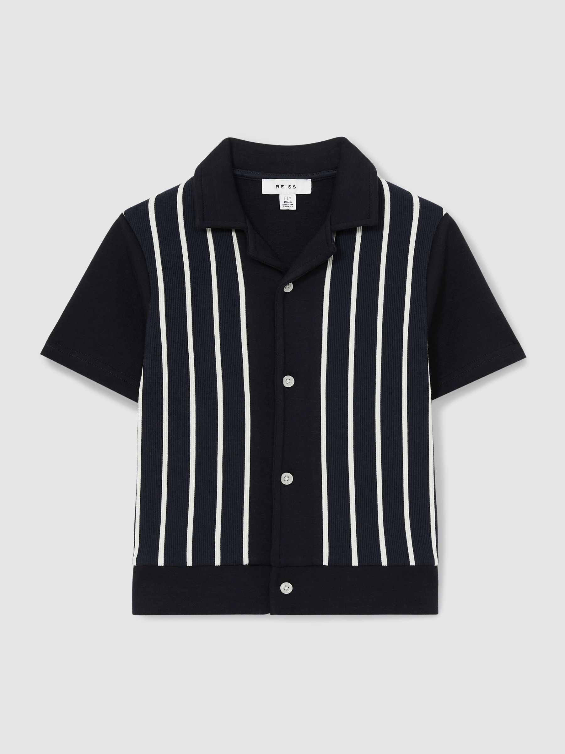 9-13 yrs Stripe Cuban Collar Shirt in Navy/White
