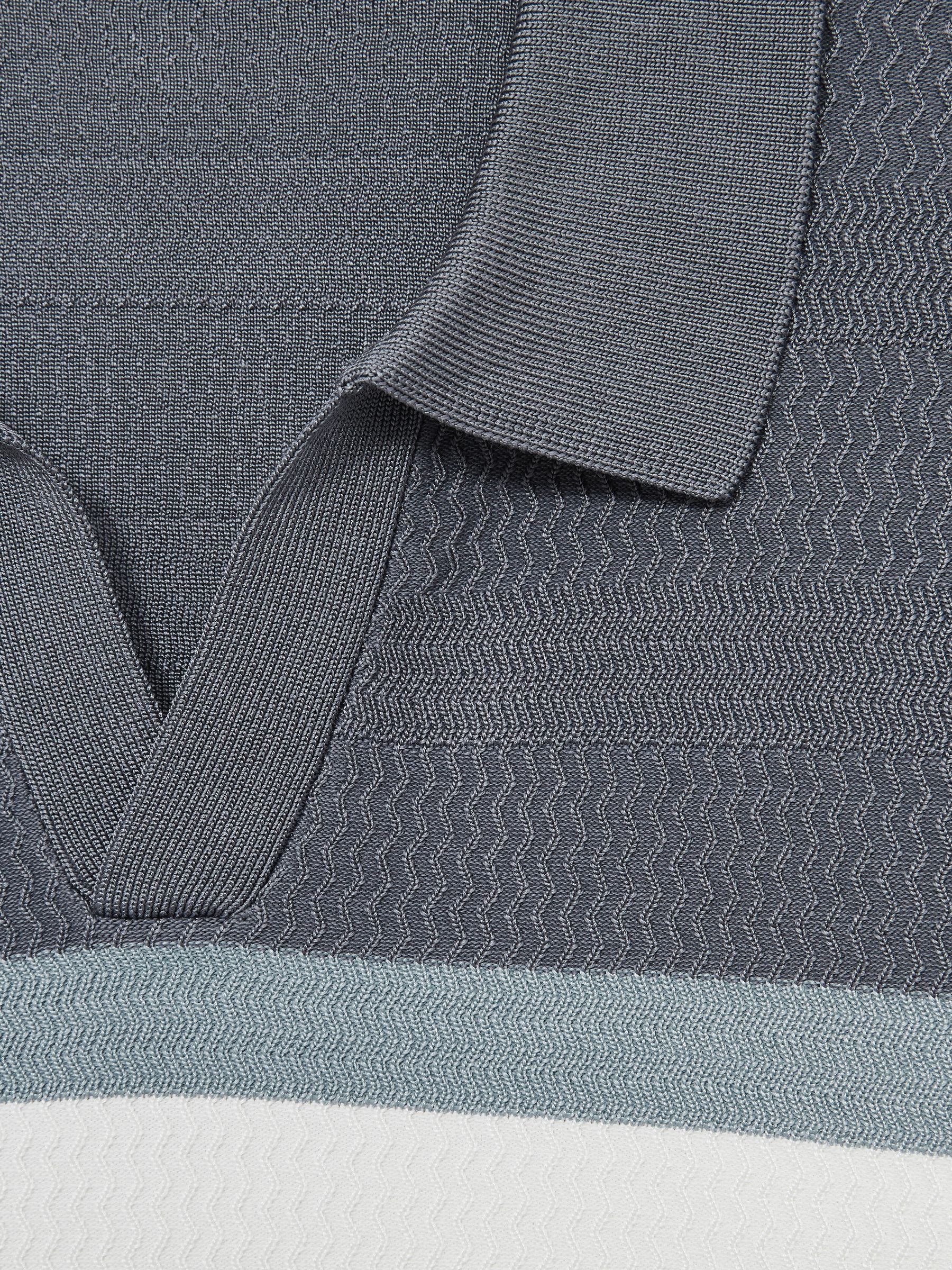 Textured Knit Stripe Polo Shirt in Airforce Blue