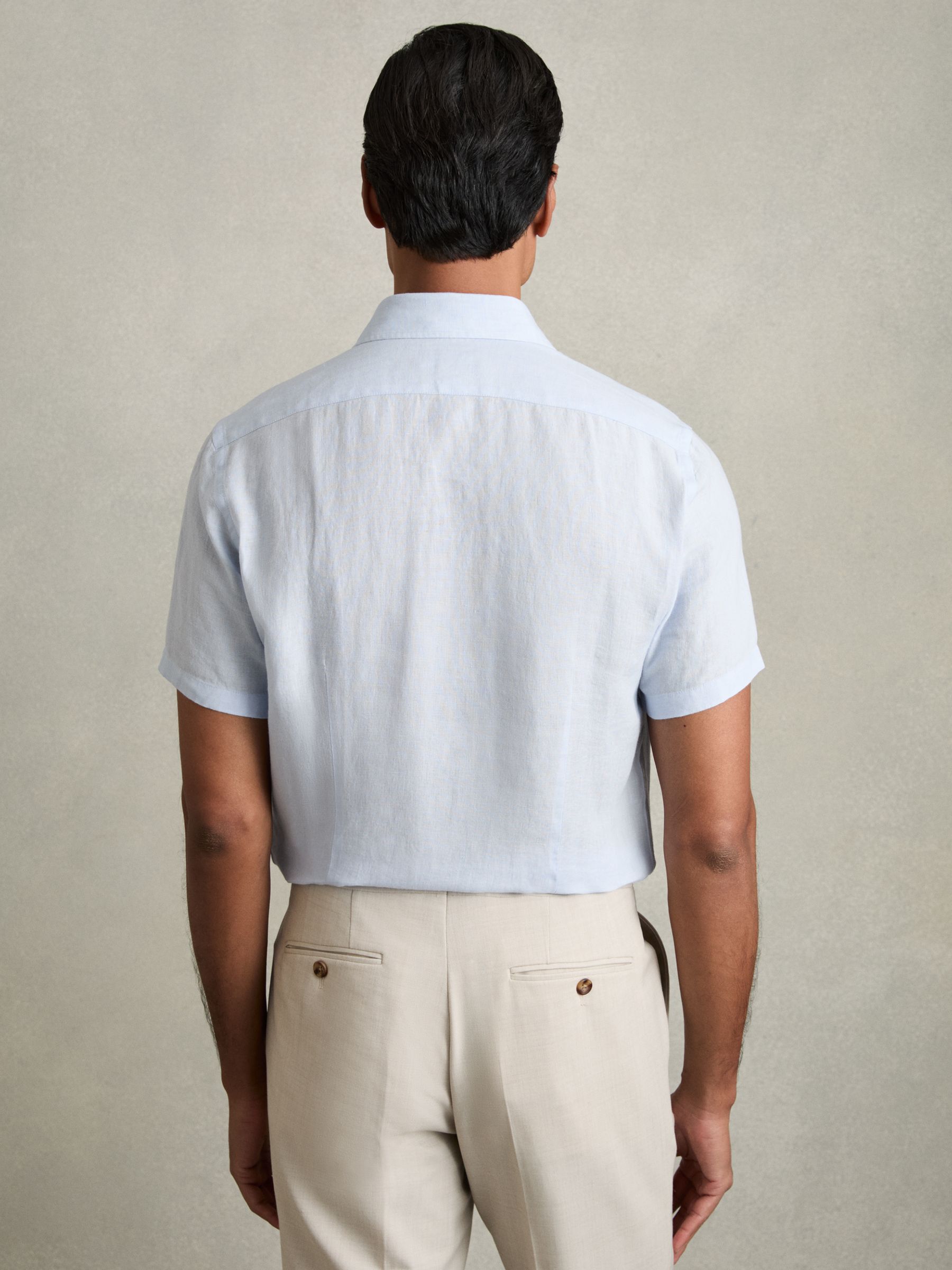 Slim Fit Linen Button-Through Shirt in Pale Blue