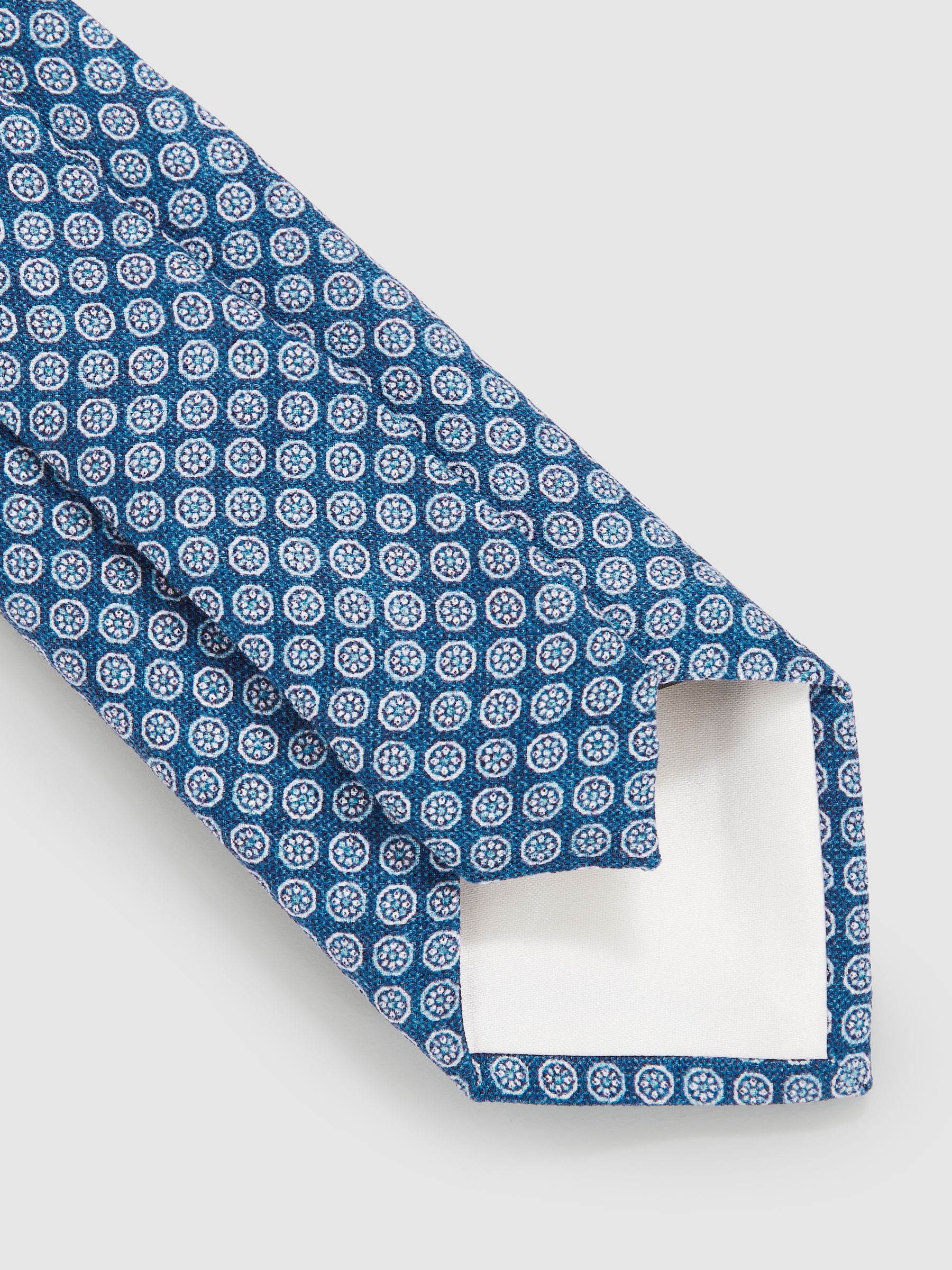 Silk Medallion-Print Tie in Navy