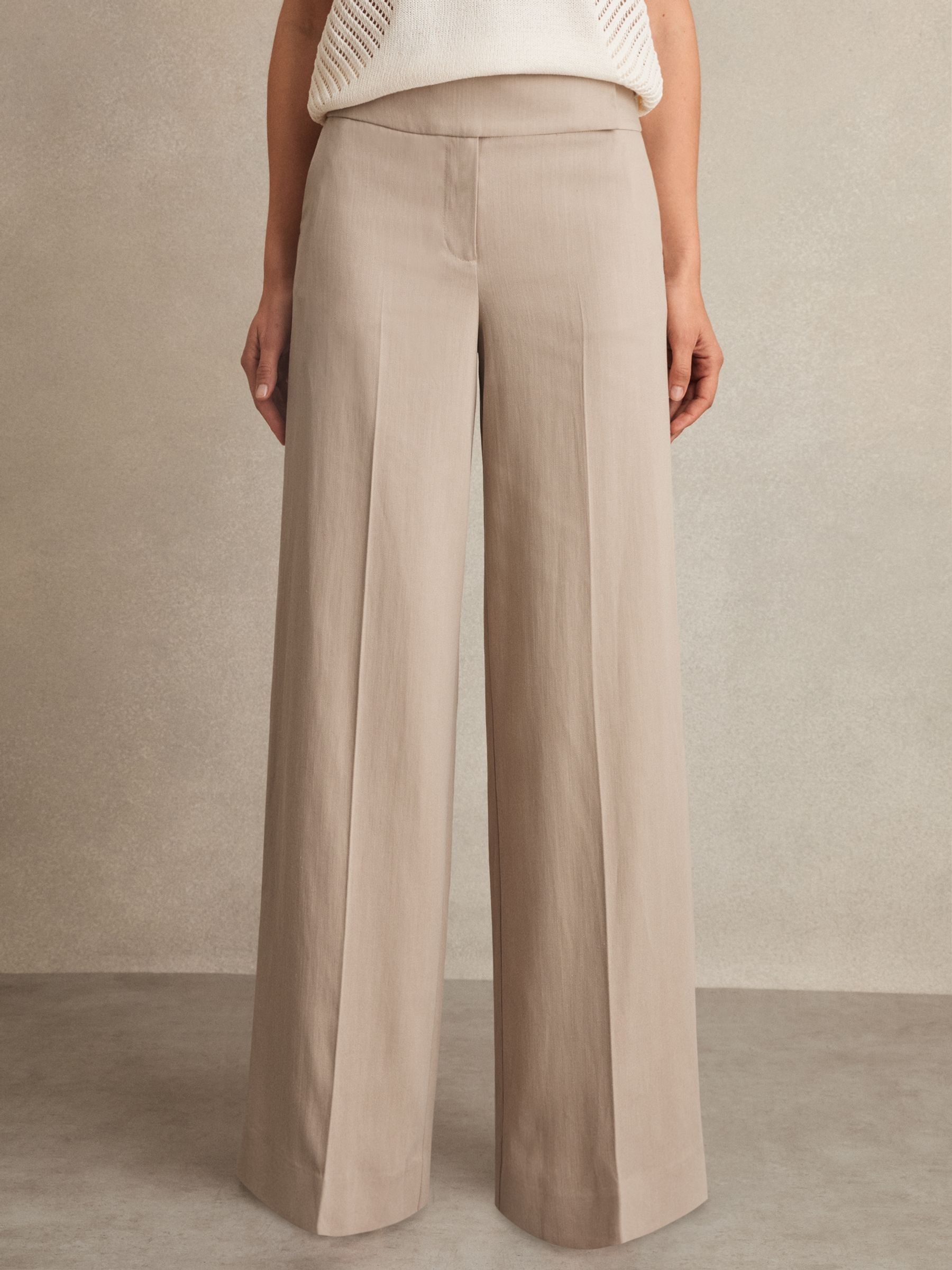 Lyocell-Linen Wide-Leg Trousers in Neutral