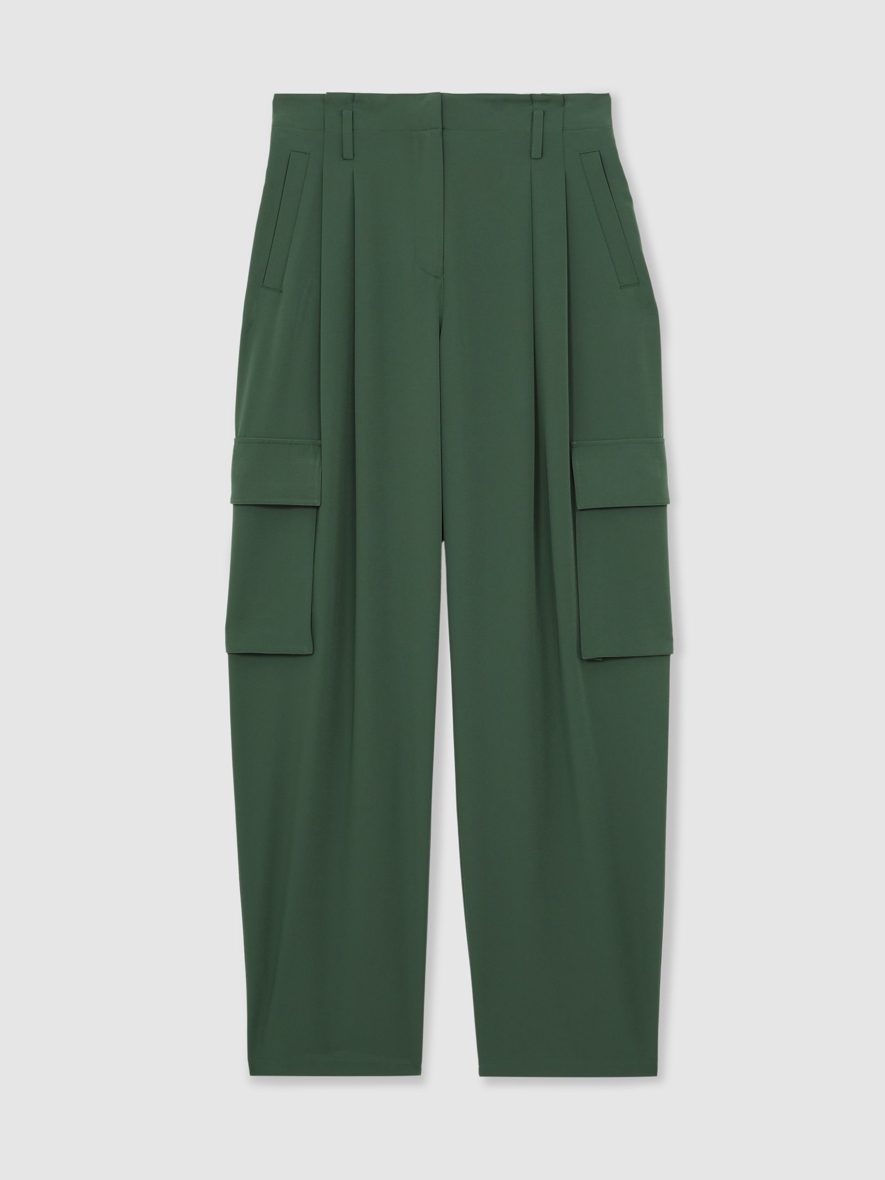 Wide-Leg Pleated Cargo Trousers in Green