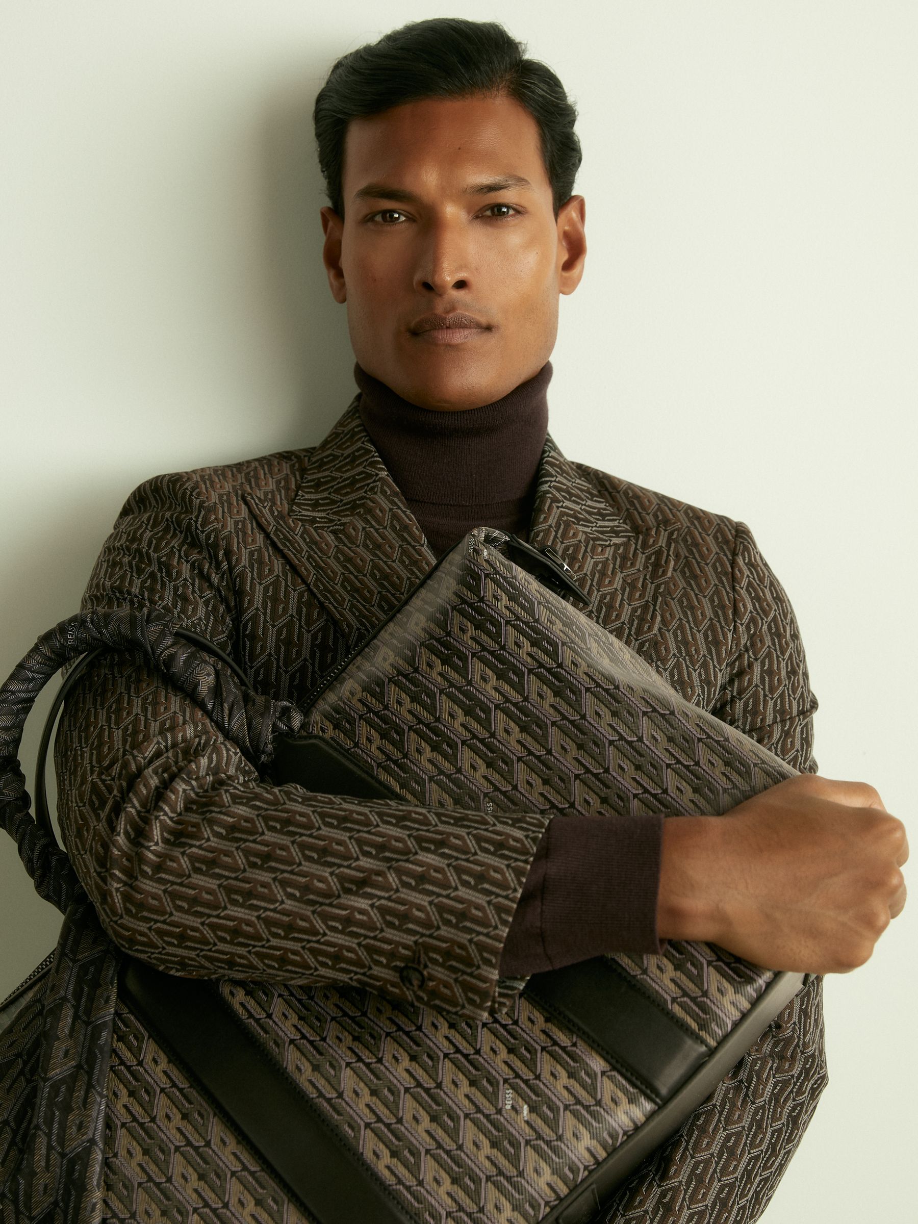 Monogram-Jacquard Twill Blazer in Chocolate Brown