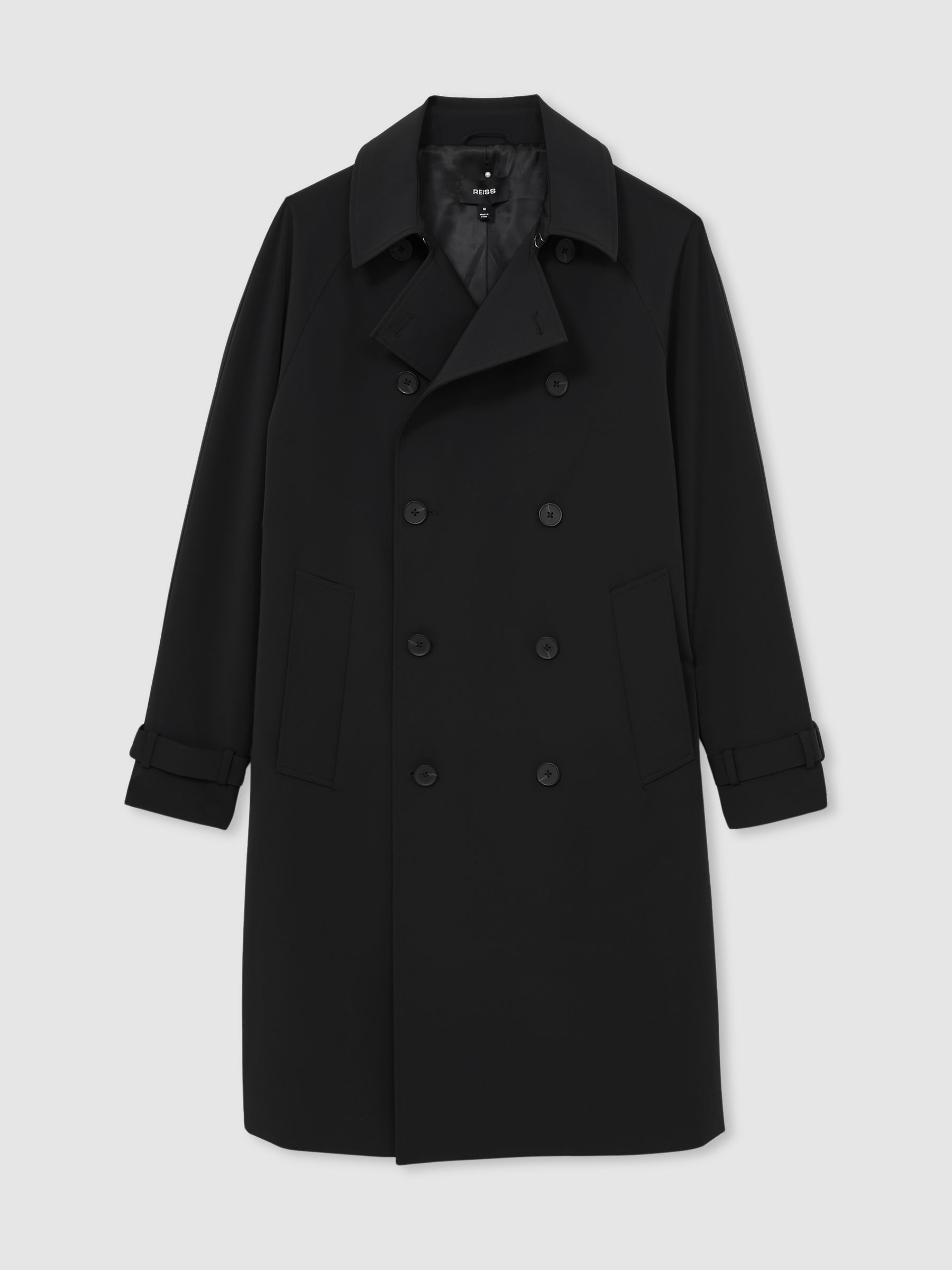 Double Breasted Long Trench Coat in Black
