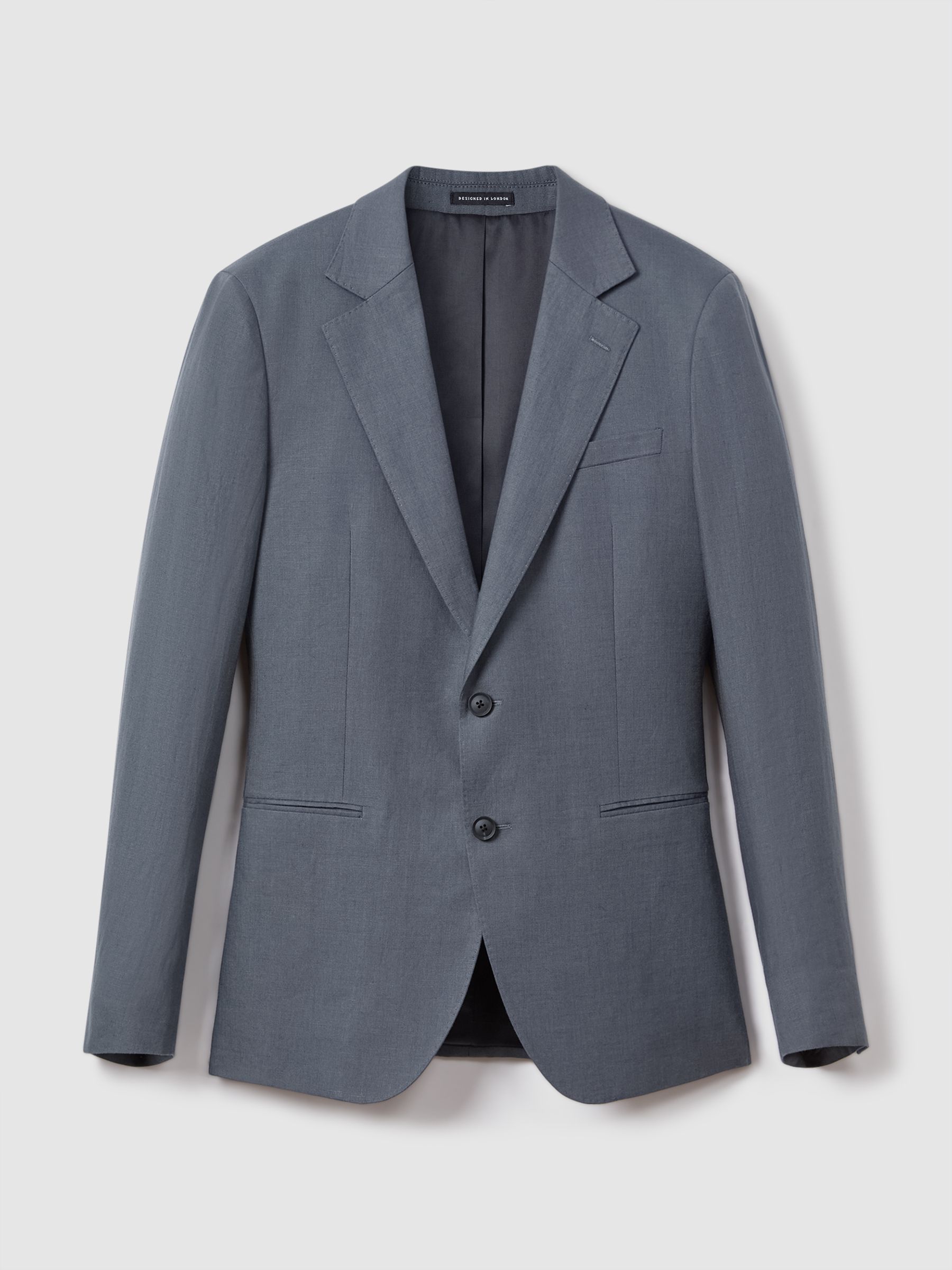 Single-Breasted Linen Suit Blazer Slim Fit in Airforce Blue