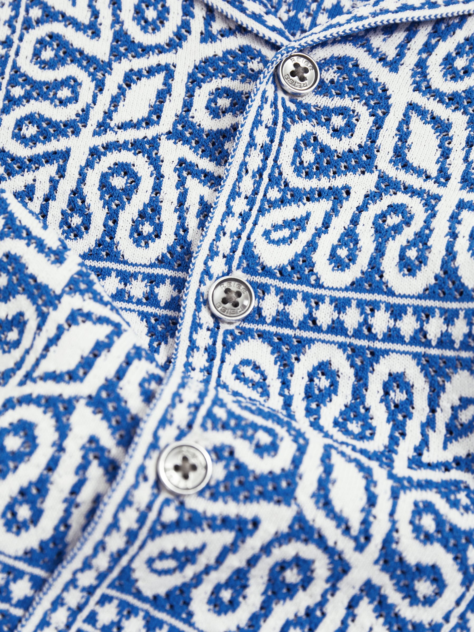 3-9 yrs Tile Pattern Knit Shirt in Blue/White