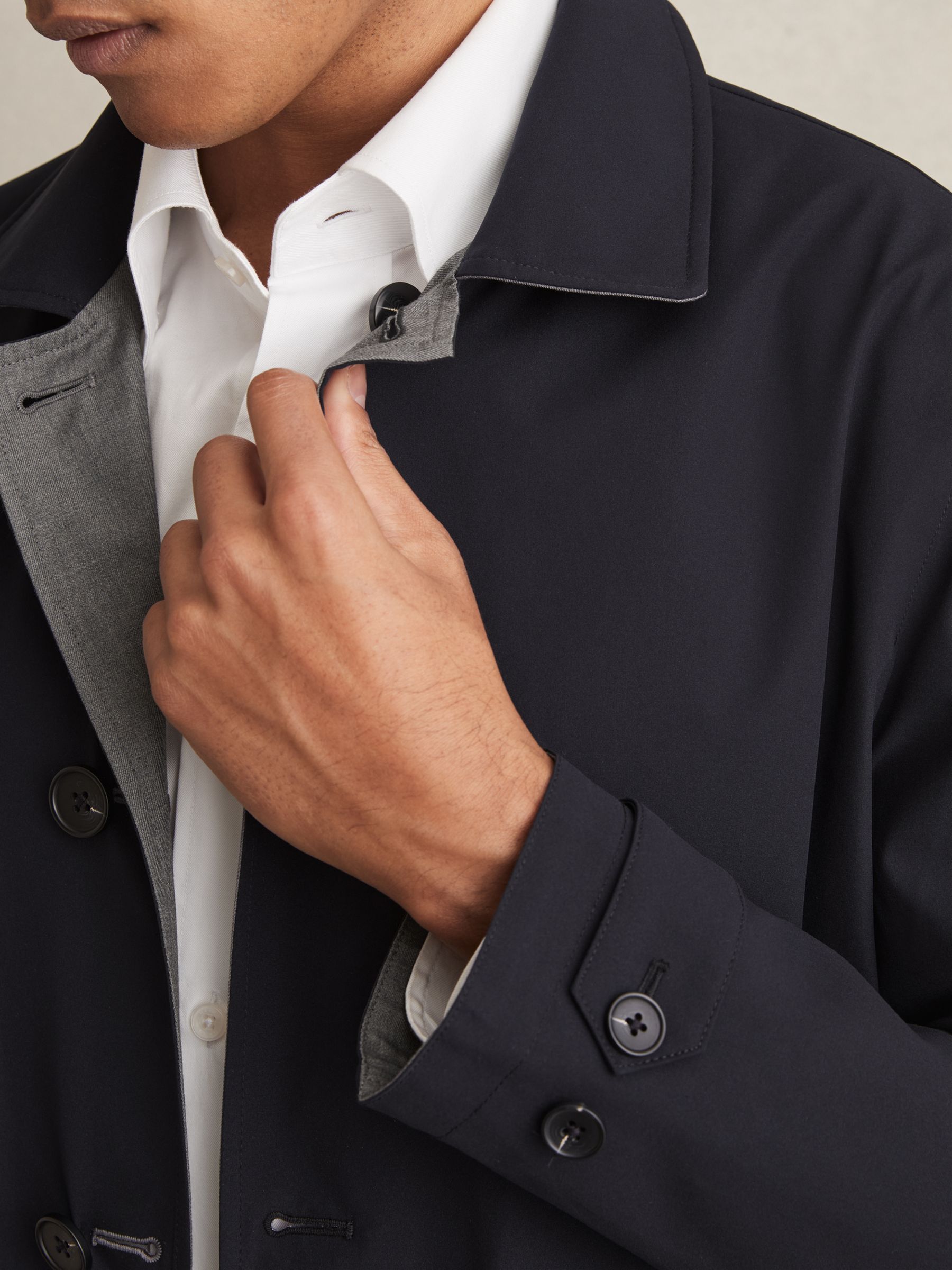 Reversible Mid-Length Coat in Navy/Grey