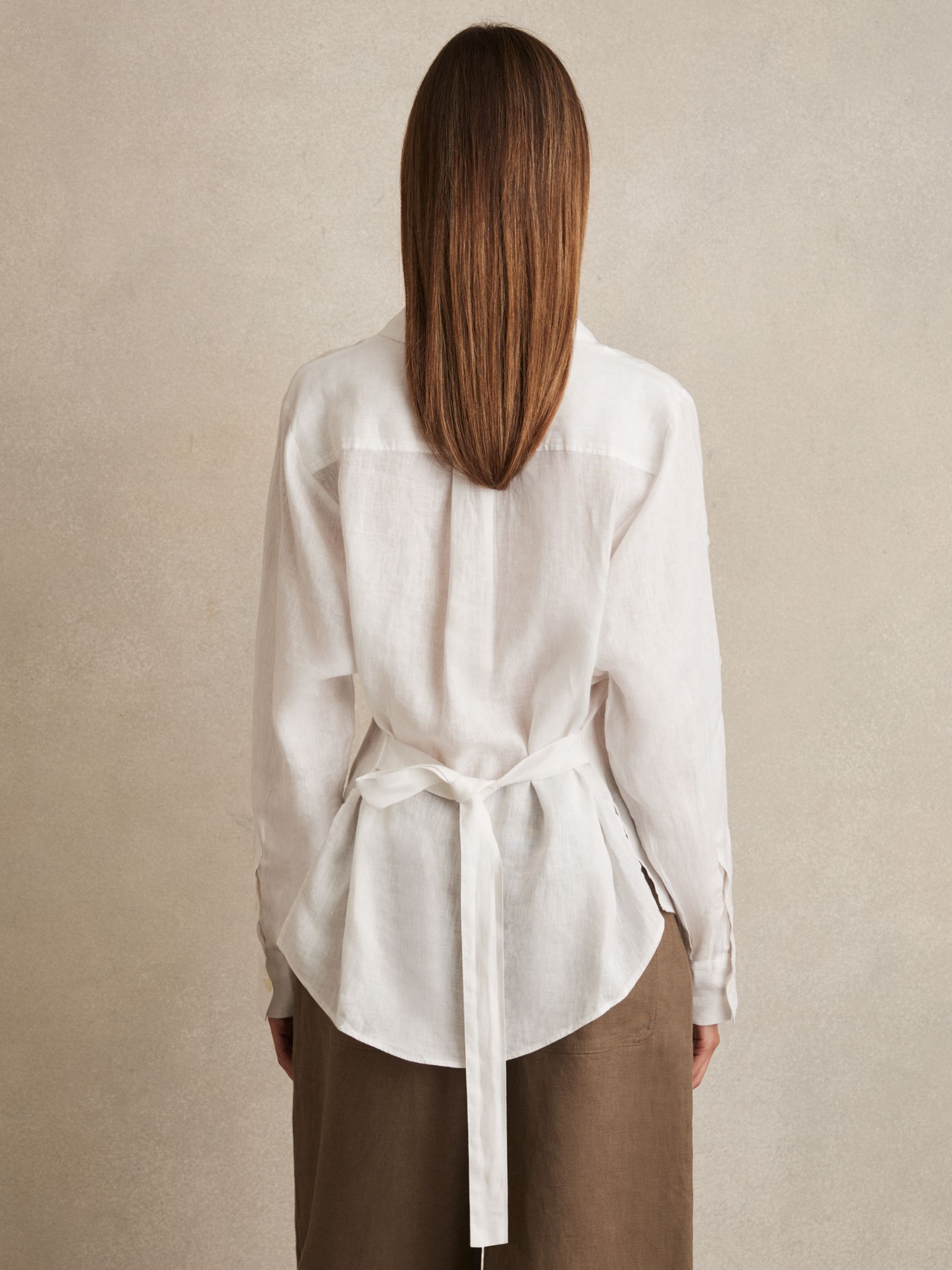 Linen Tie-Back Shirt in White