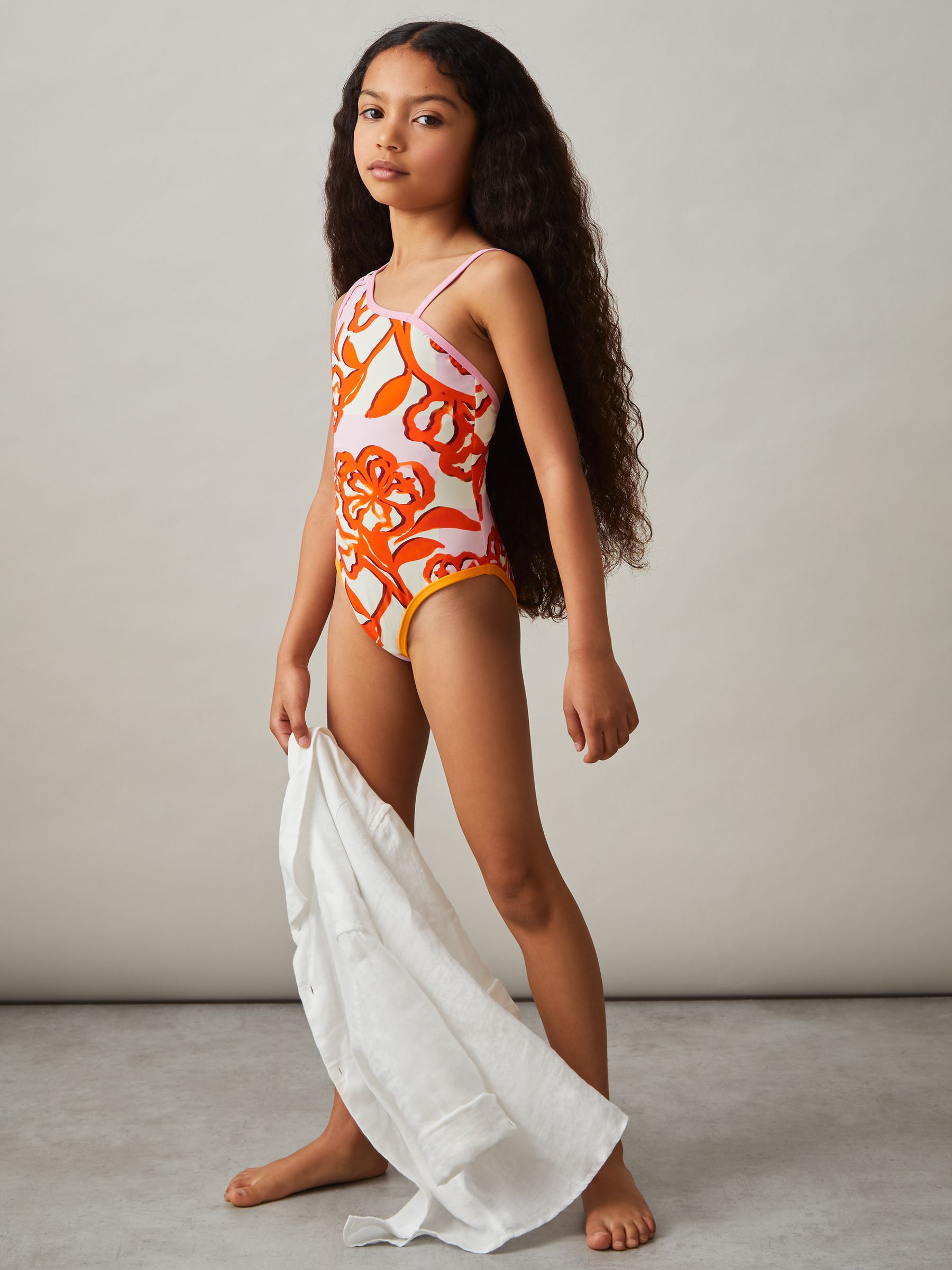 4-9 yrs Floral Print One Shoulder Swimsuit in Pink Print