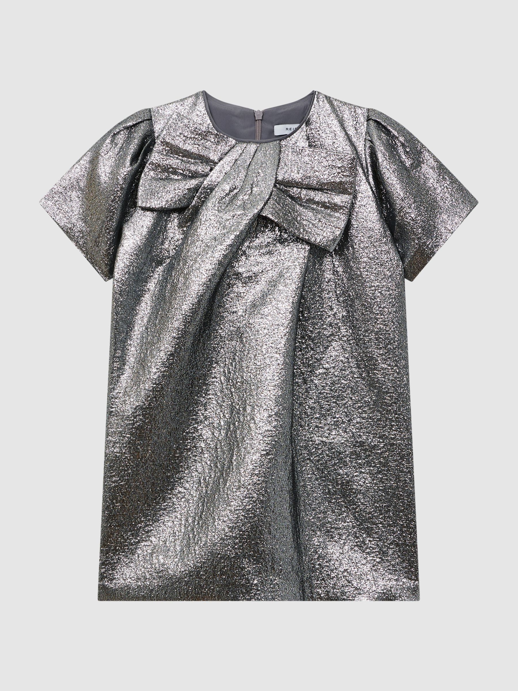 Metallic Bow Dress in Silver