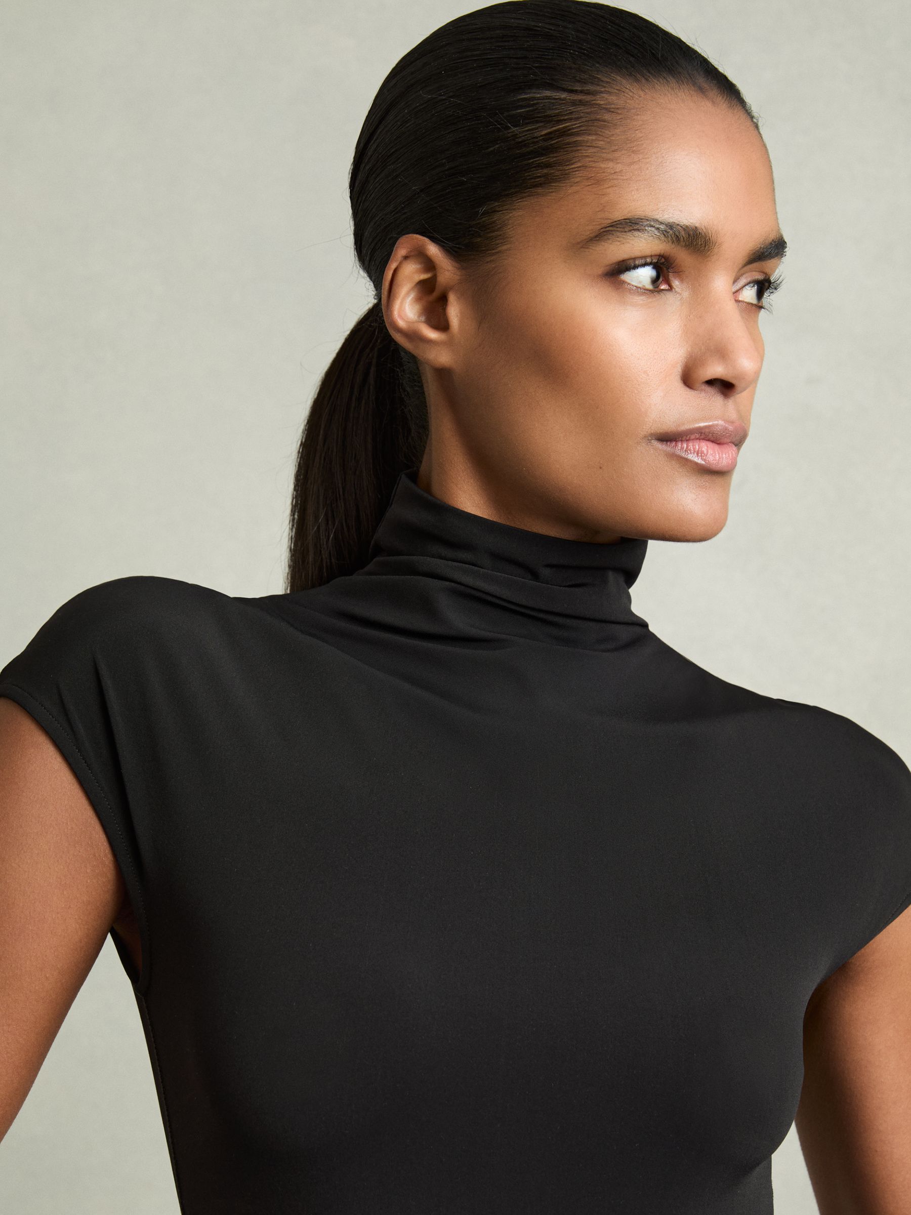 High-Neck Jersey Bodysuit in Black