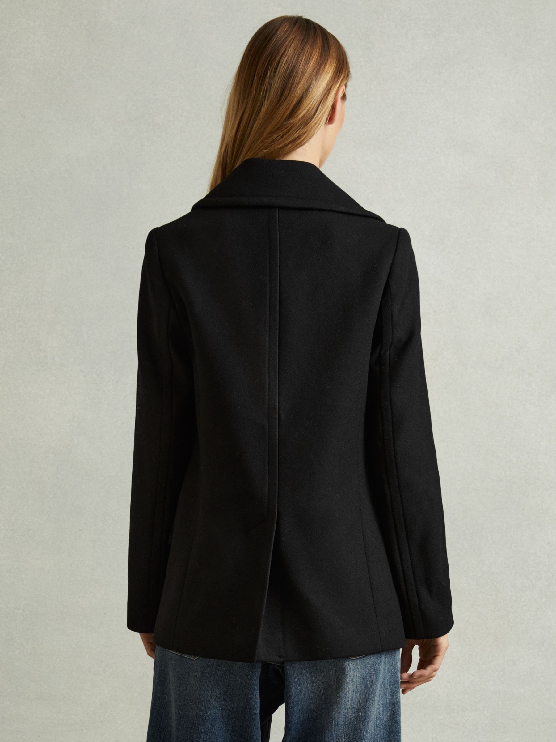 Wool Blend Double Breasted Pea Coat in Black