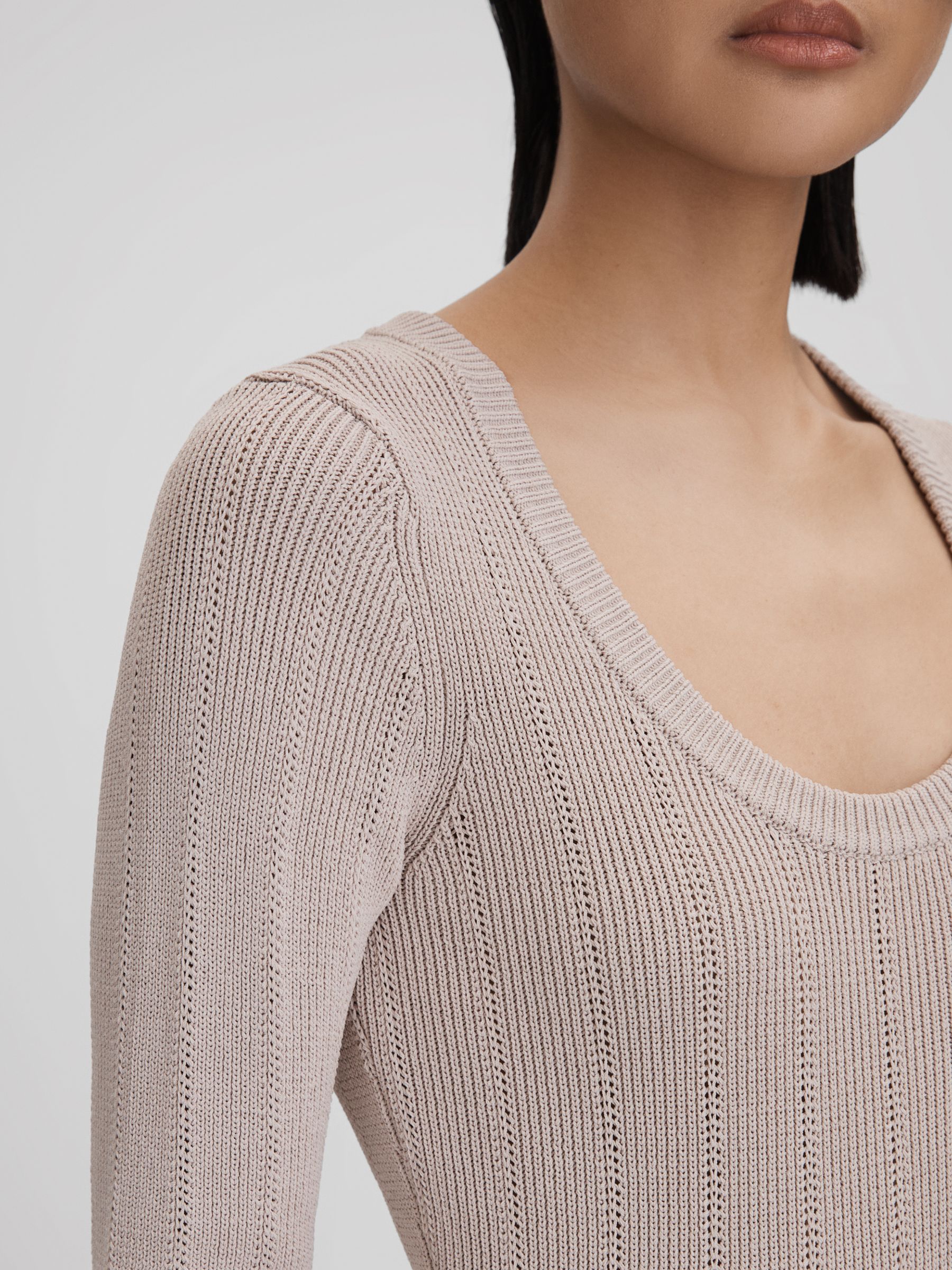 Knitted Scoop Neck Top in Neutral