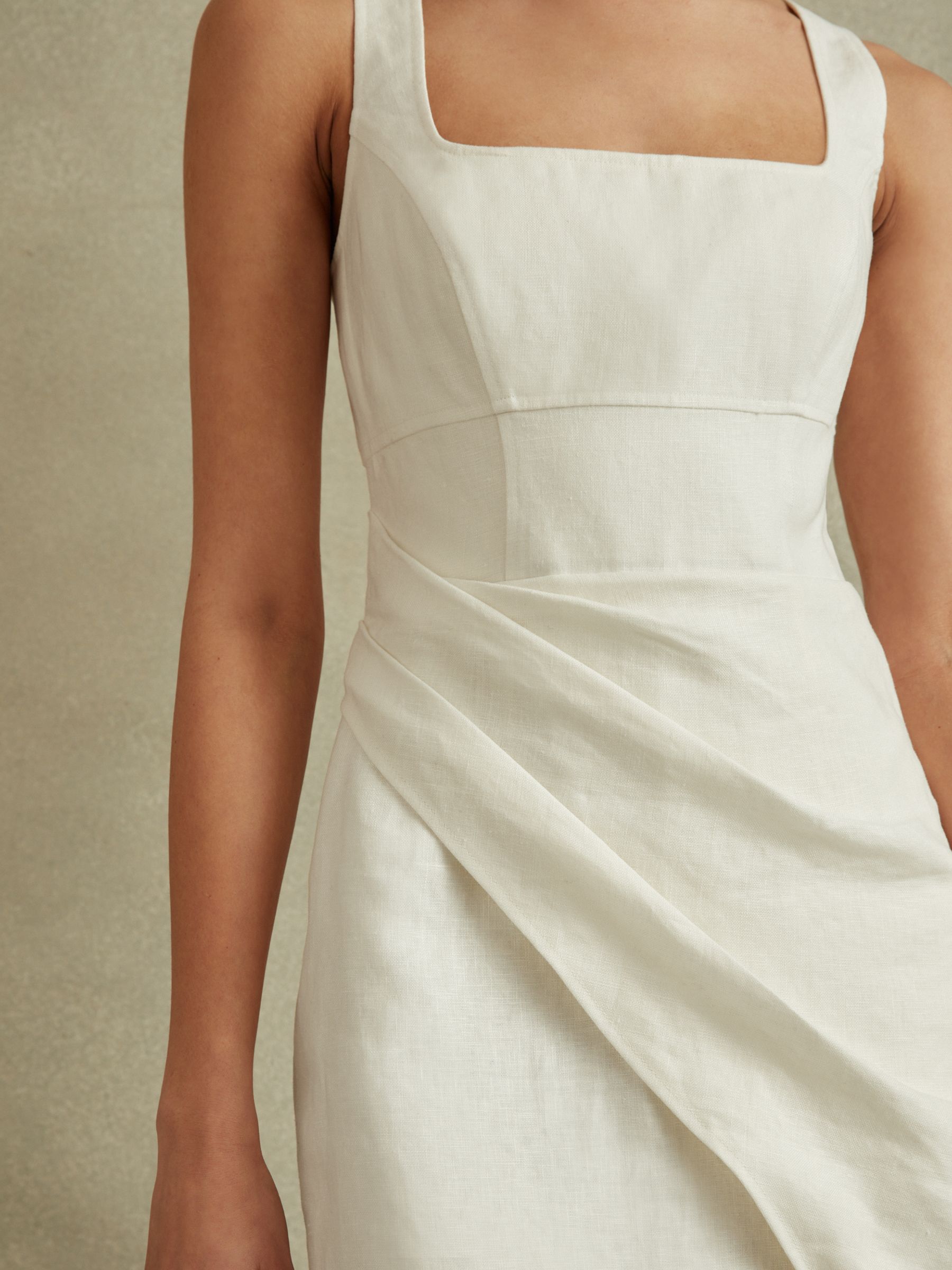 Linen Pleat Detail Mini Dress in Cream