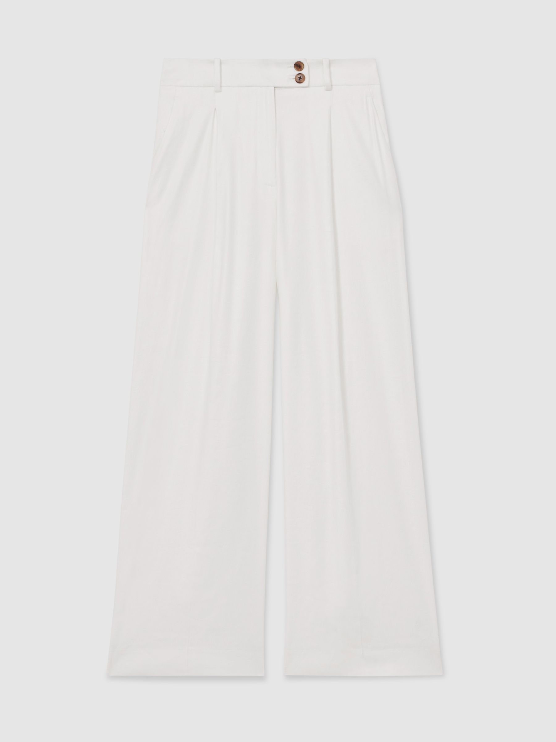 Linen-Blend Wide-Leg Trousers in White