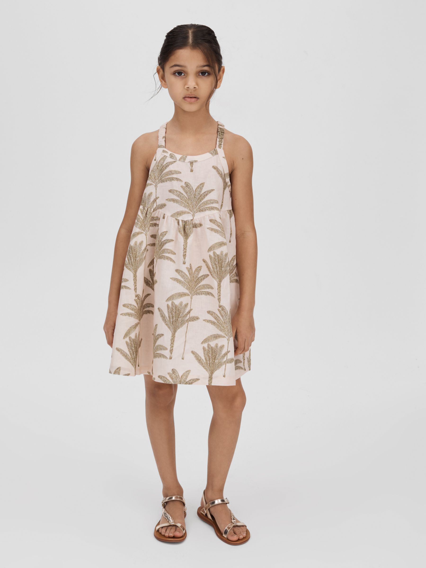 9-13 yrs Linen-Cotton Tropical Dress in Neutral
