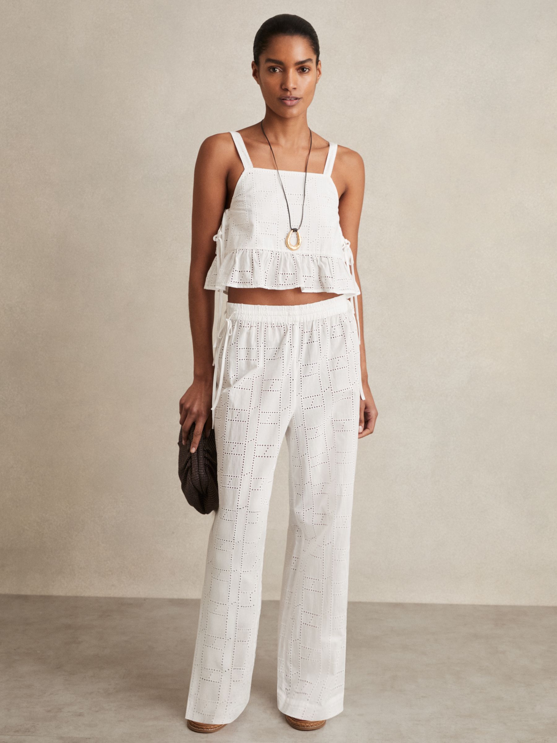 Cotton Broderie Side-Tie Cropped Top in White