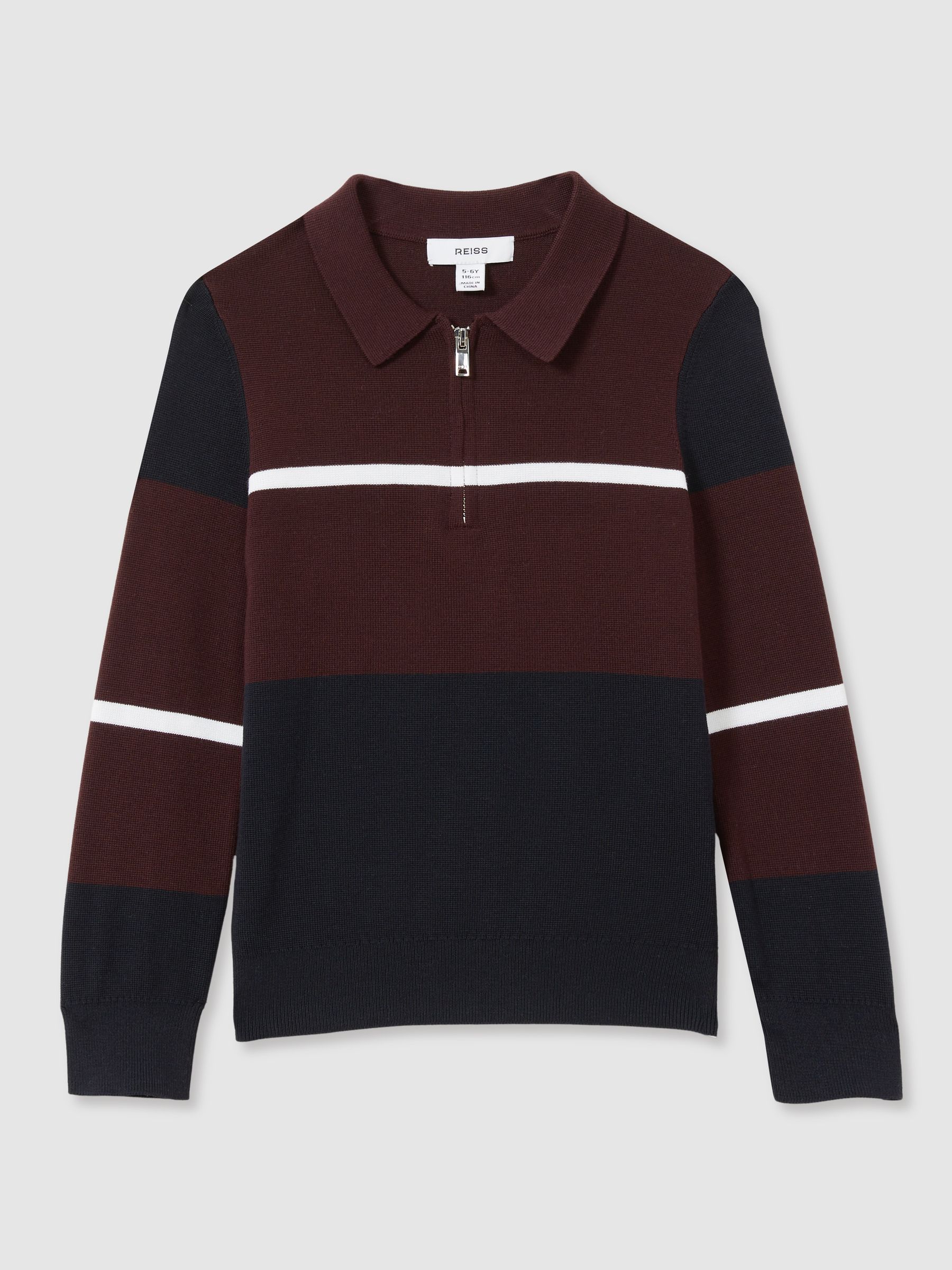 9-13 yrs Colour-Block Half-Zip Polo Shirt in Navy/Bordeaux/White