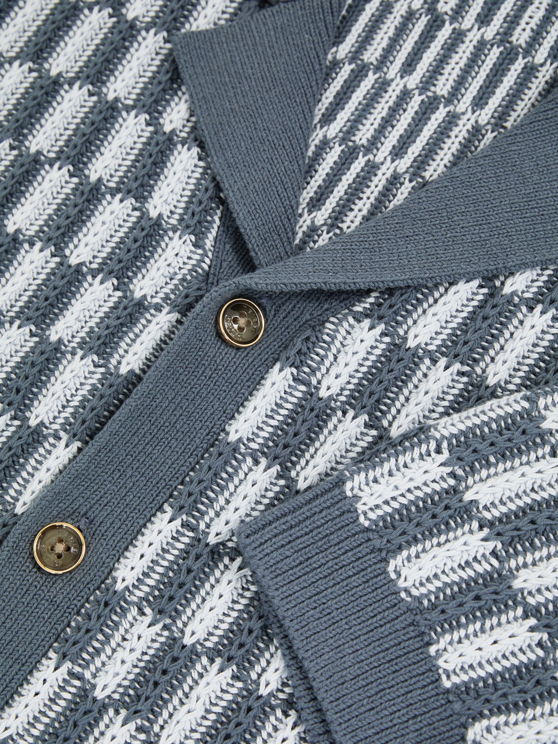 Cotton Checkerboard-Knit Shirt in Airforce Blue/Soft Blue
