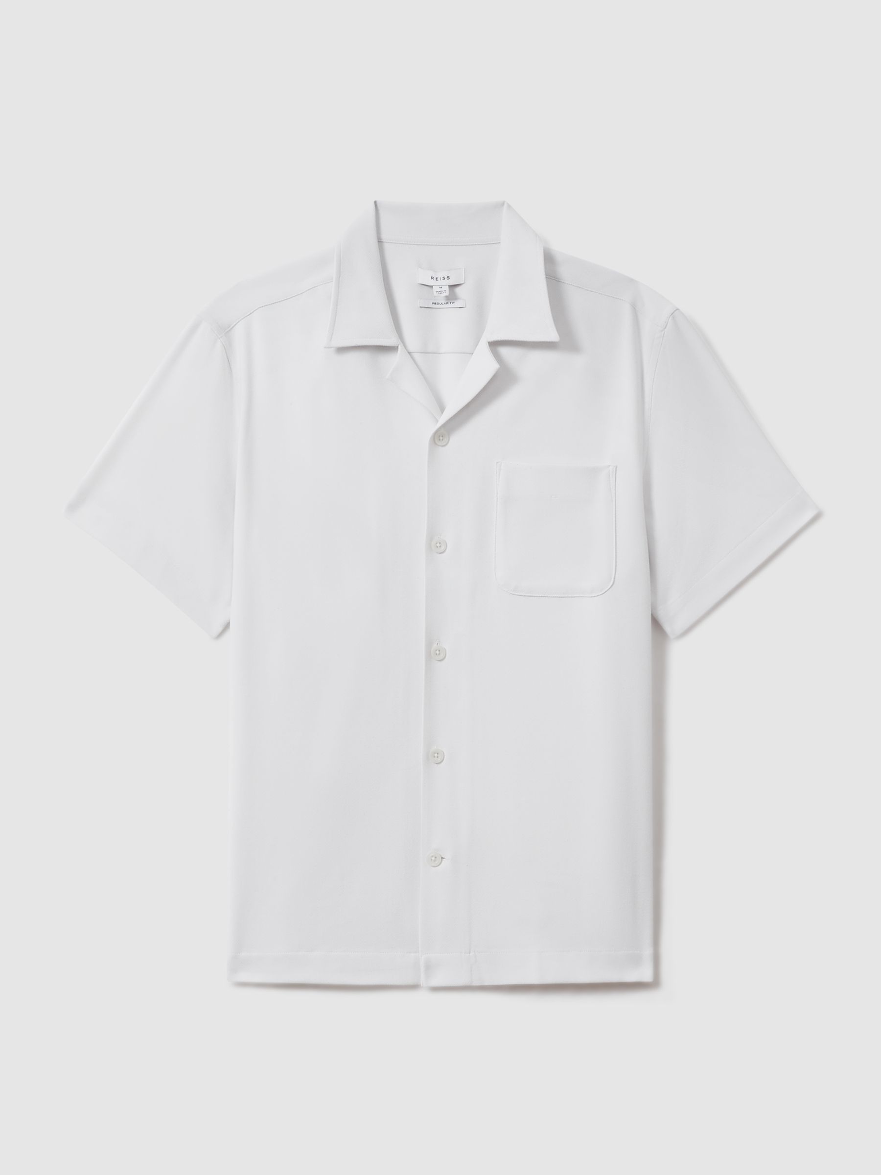 Herringbone Cuban Collar Shirt in White