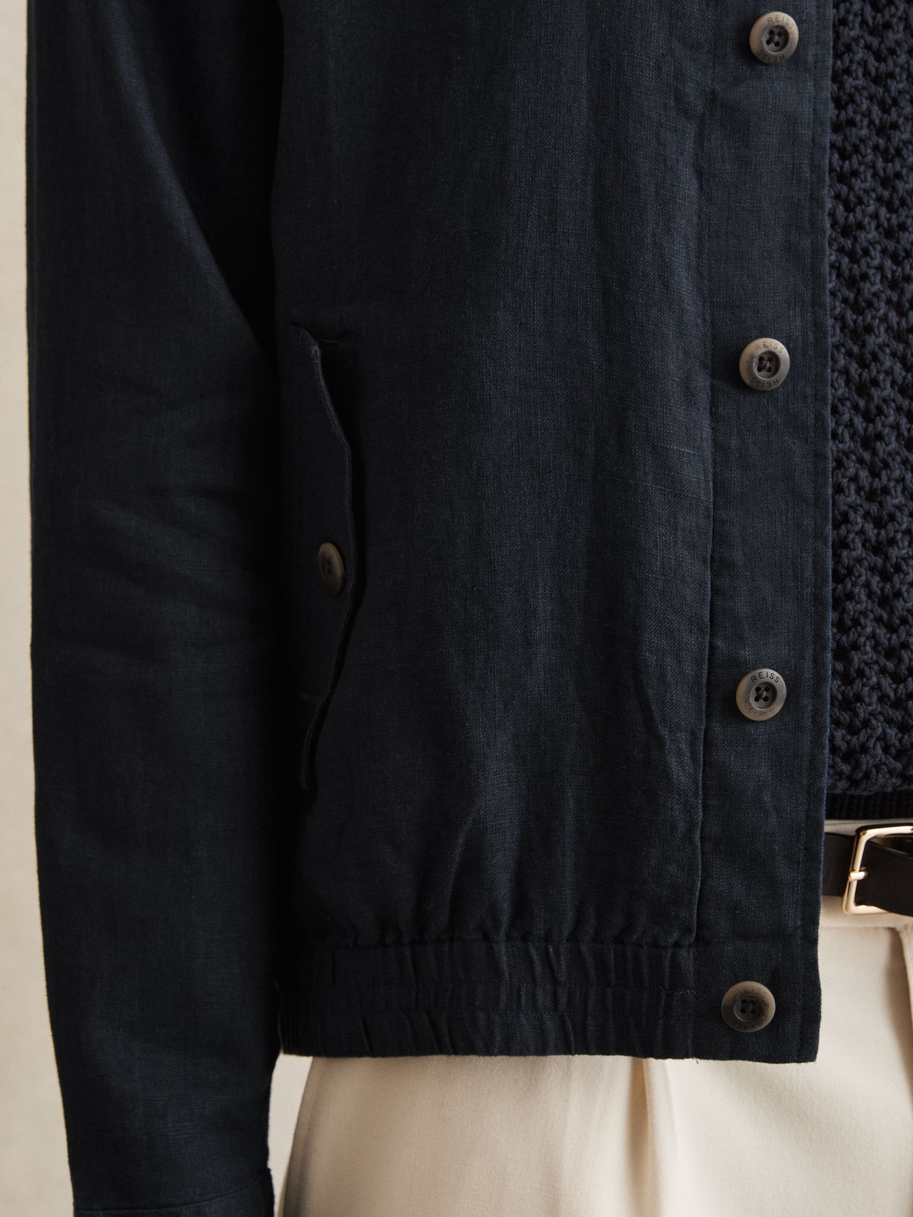 Linen Elasticated Hem Overshirt in Navy