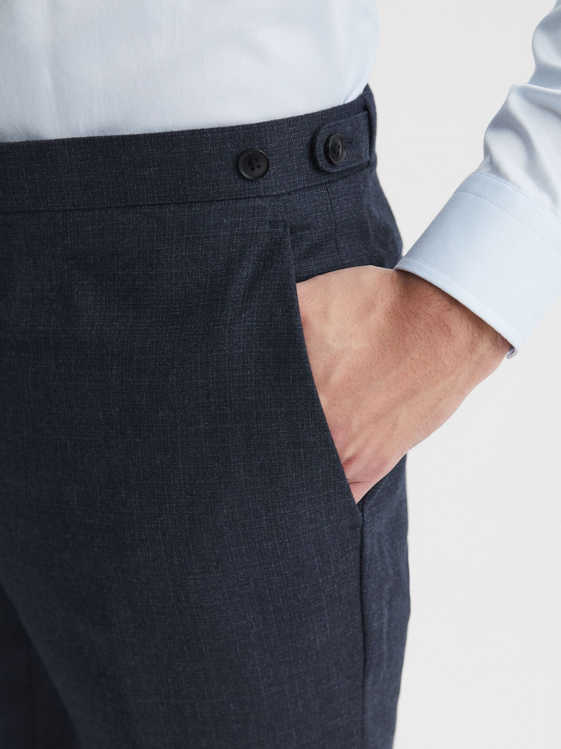 Textured Slim Fit Trousers in Navy