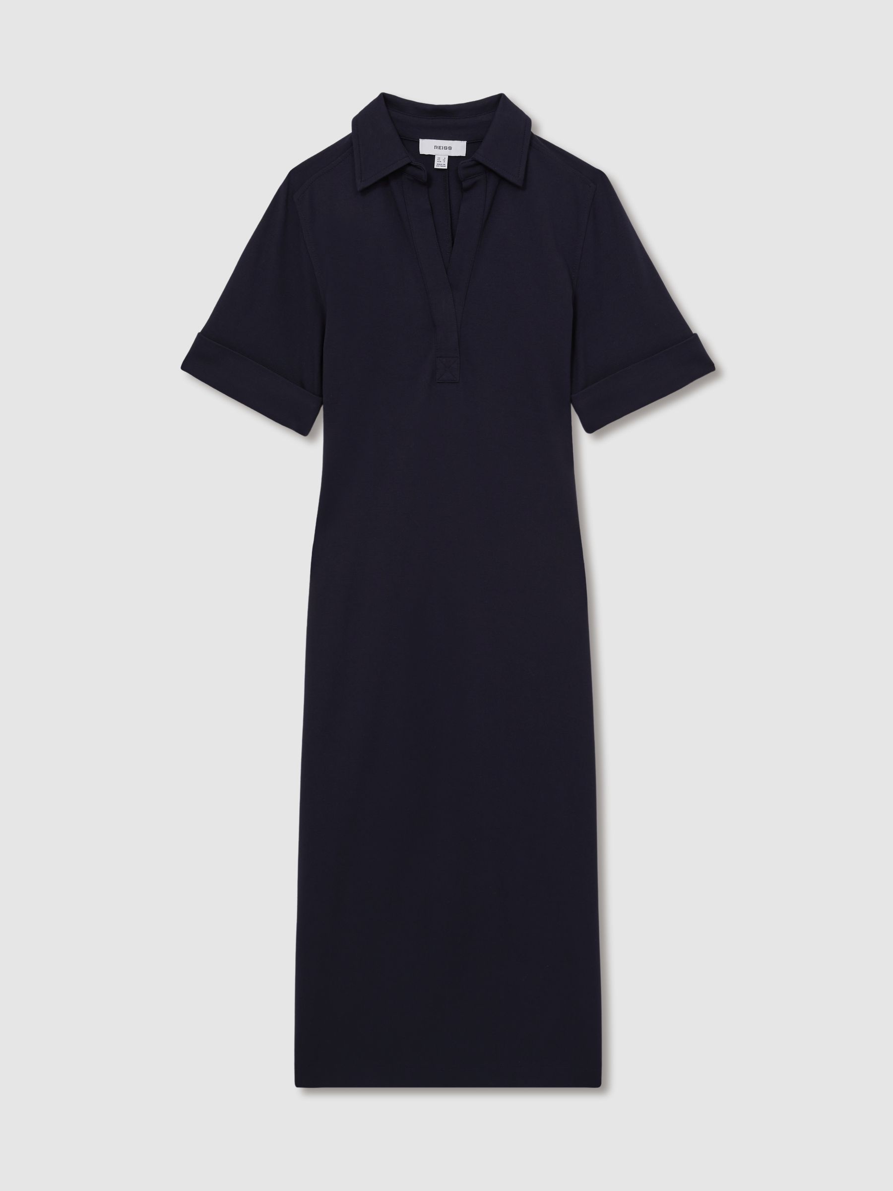 Jersey Open-Collar Bodycon Dress in Navy