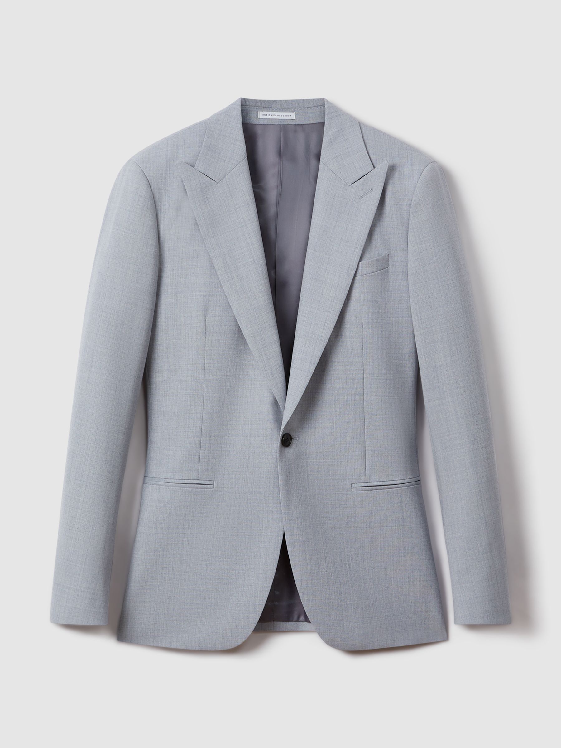 Slim Fit Wool Single Breasted Blazer in Soft Blue
