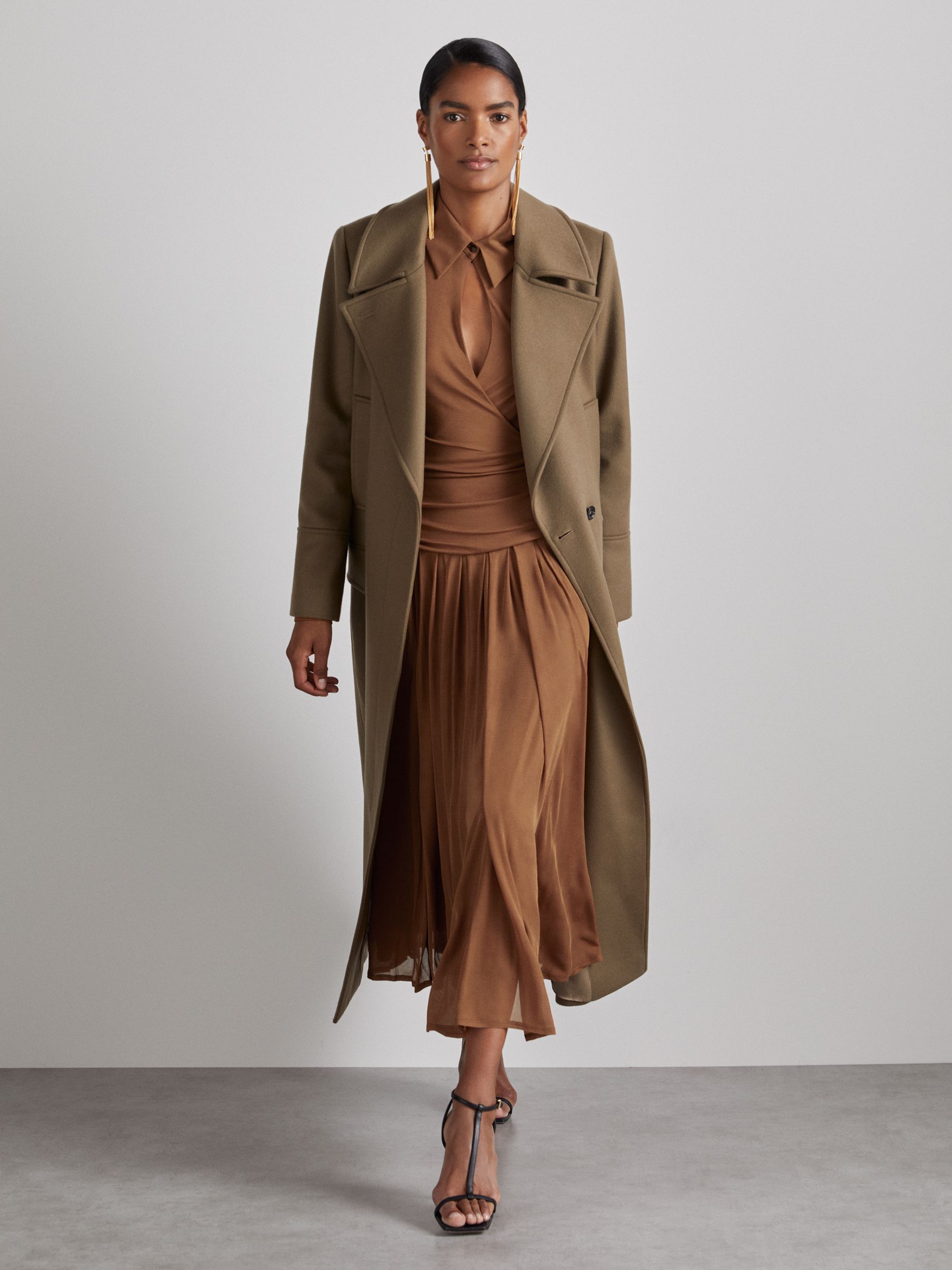 Atelier Gathered-Georgette Maxi Dress in Tan