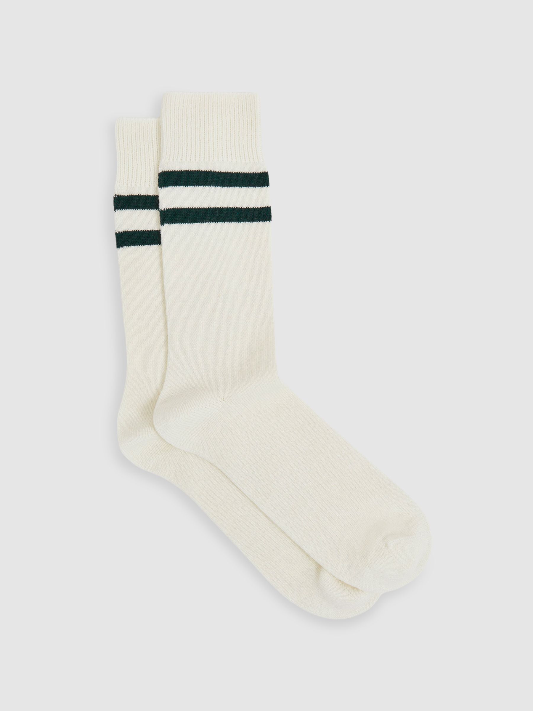 Striped Socks With Wool And Cashmere in Ecru/Forest Green