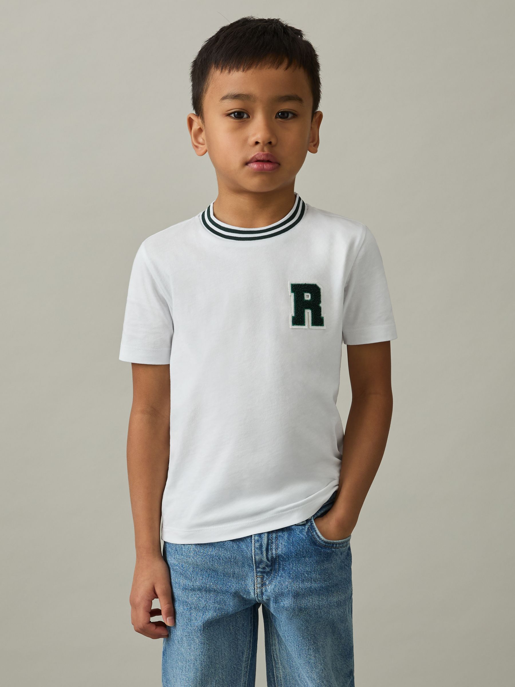 9-13 yrs Cotton Letter Patch T-Shirt in White