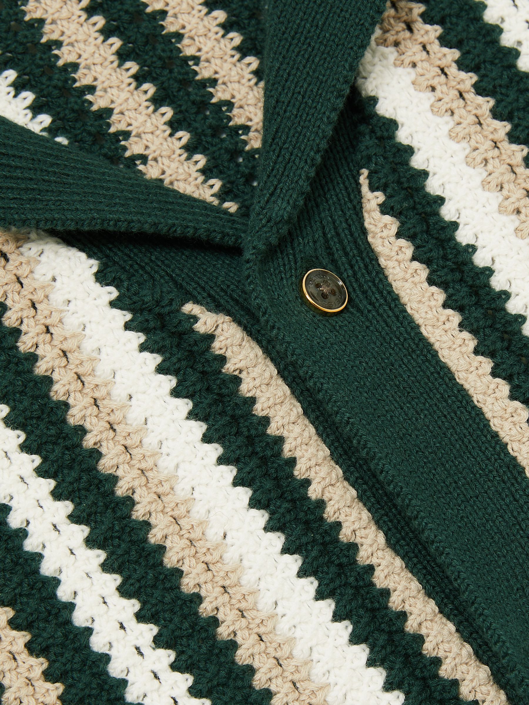 9-13 yrs Cotton Crochet Stripe Cuban Shirt in Green