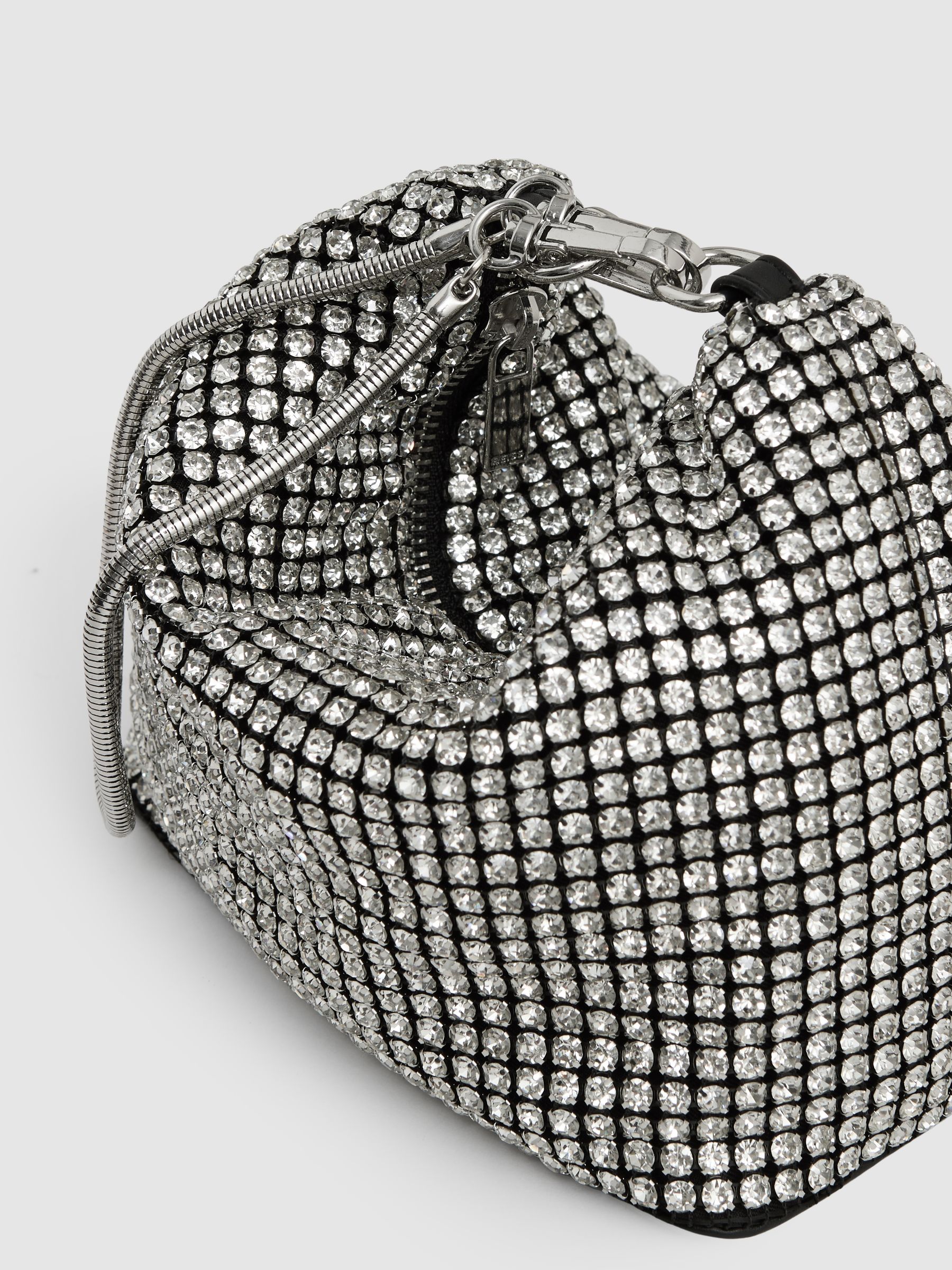 Crystal Bracelet Pouch Bag in Silver