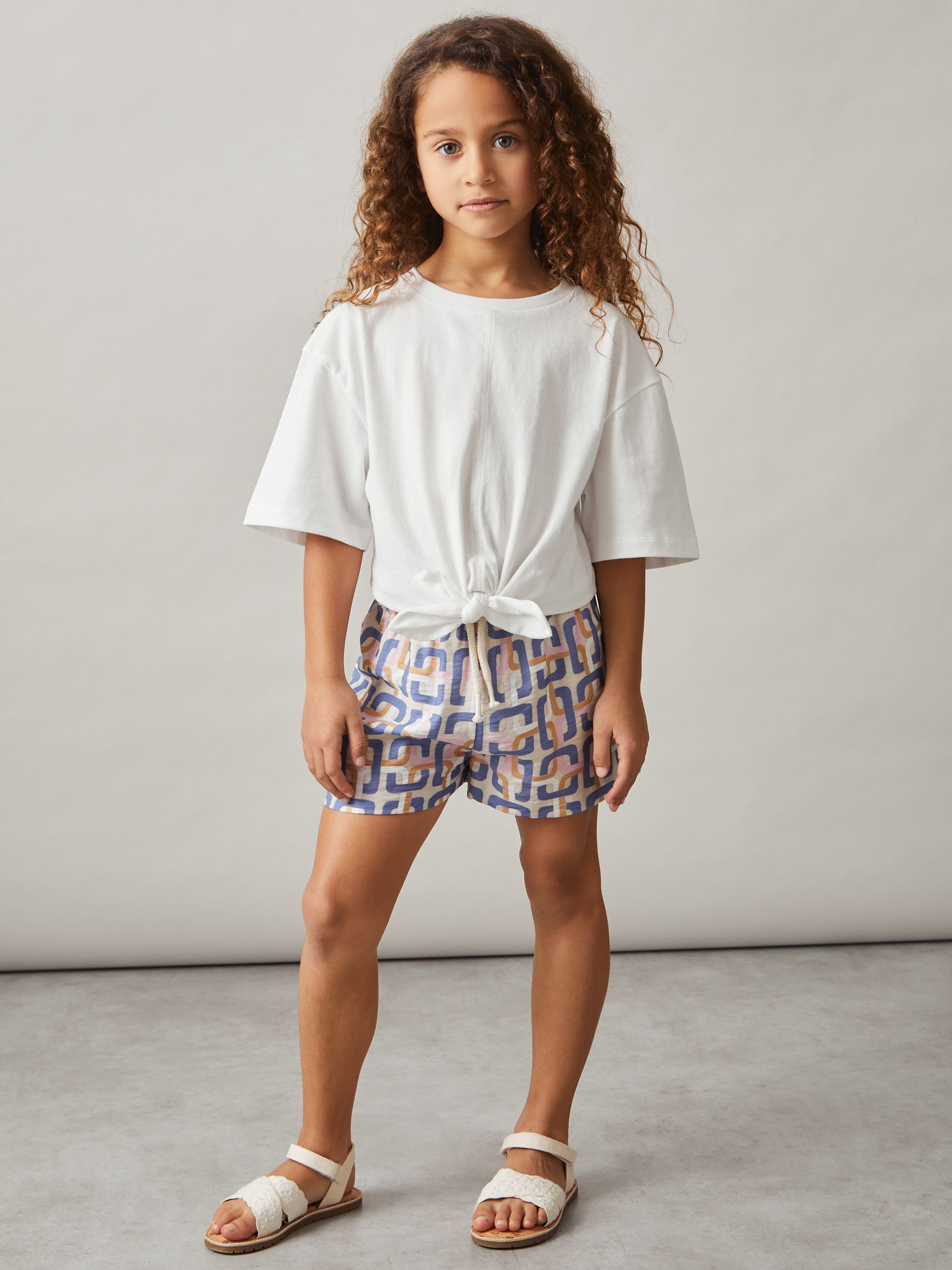 4-9 yrs Cotton Tie-Front Cropped T-Shirt in Ivory