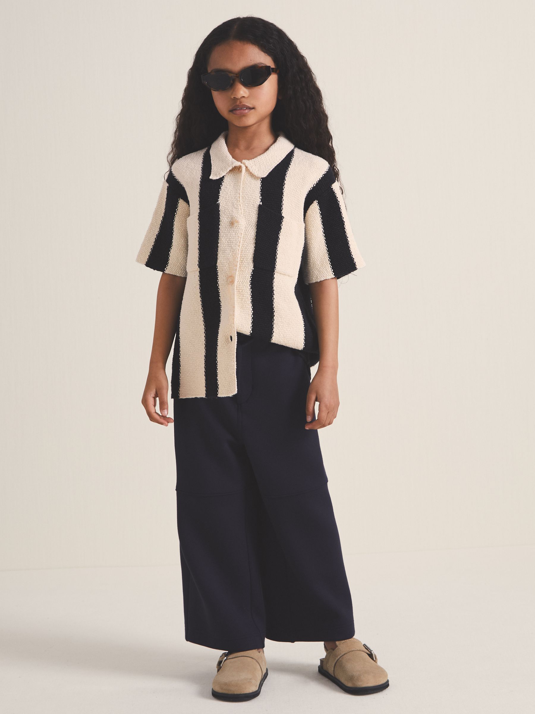 13-14 yrs Reiss | Les 100 Ciels Stripe Knit Shirt in Black