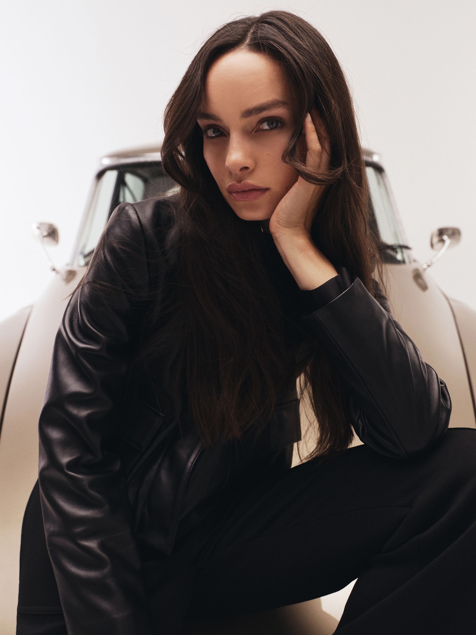 Collared Leather Jacket in Black