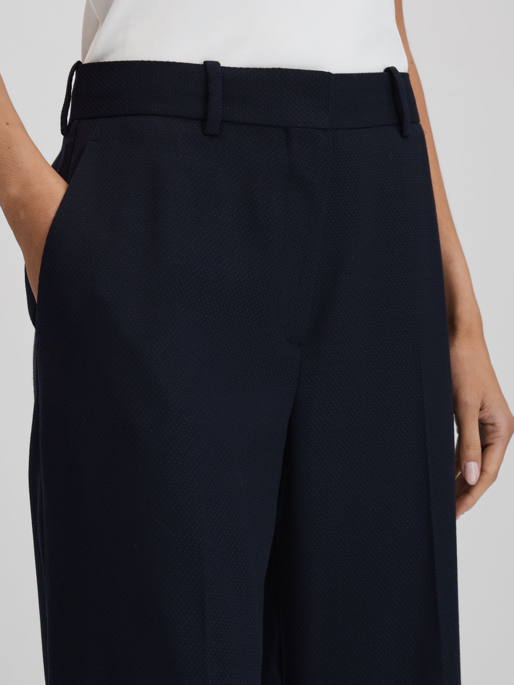 Wool Blend Wide Leg Suit Trousers in Navy