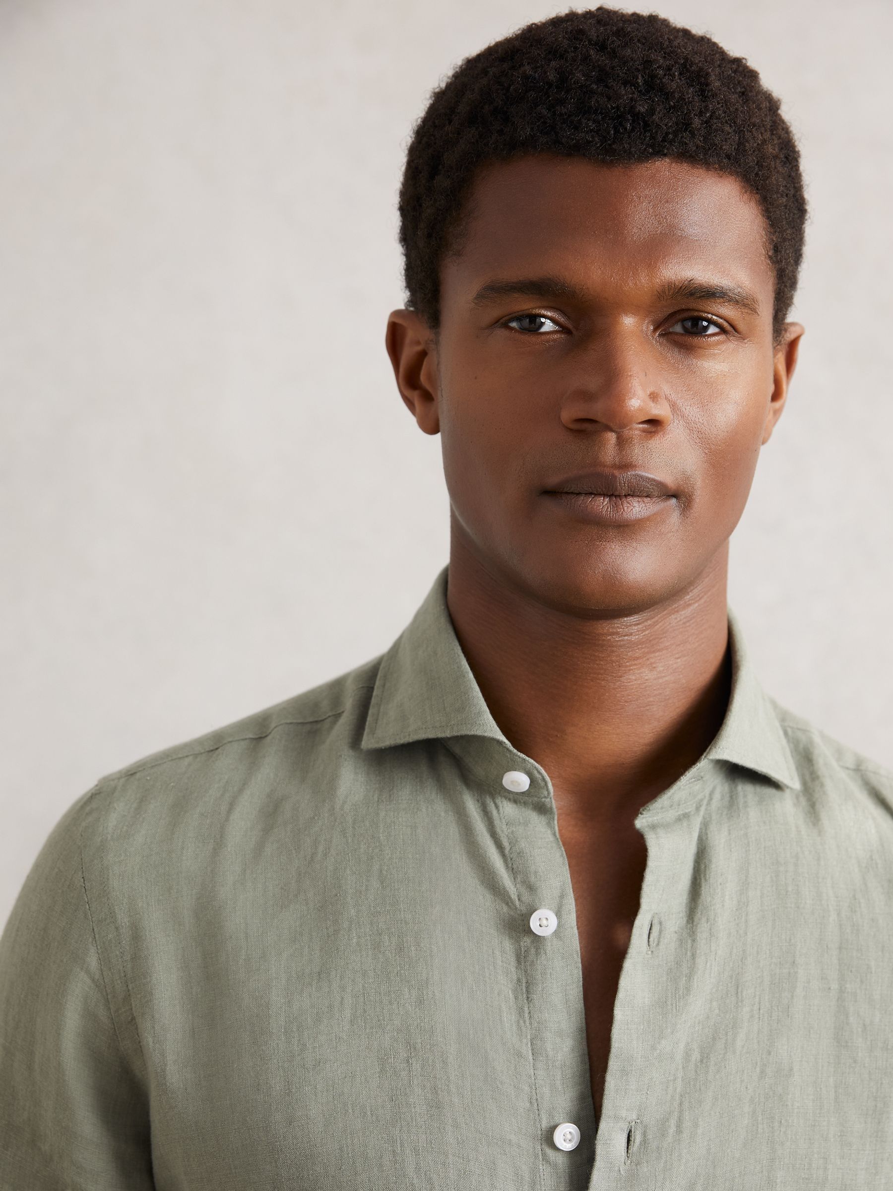 Linen Button-Through Shirt in Thyme Green