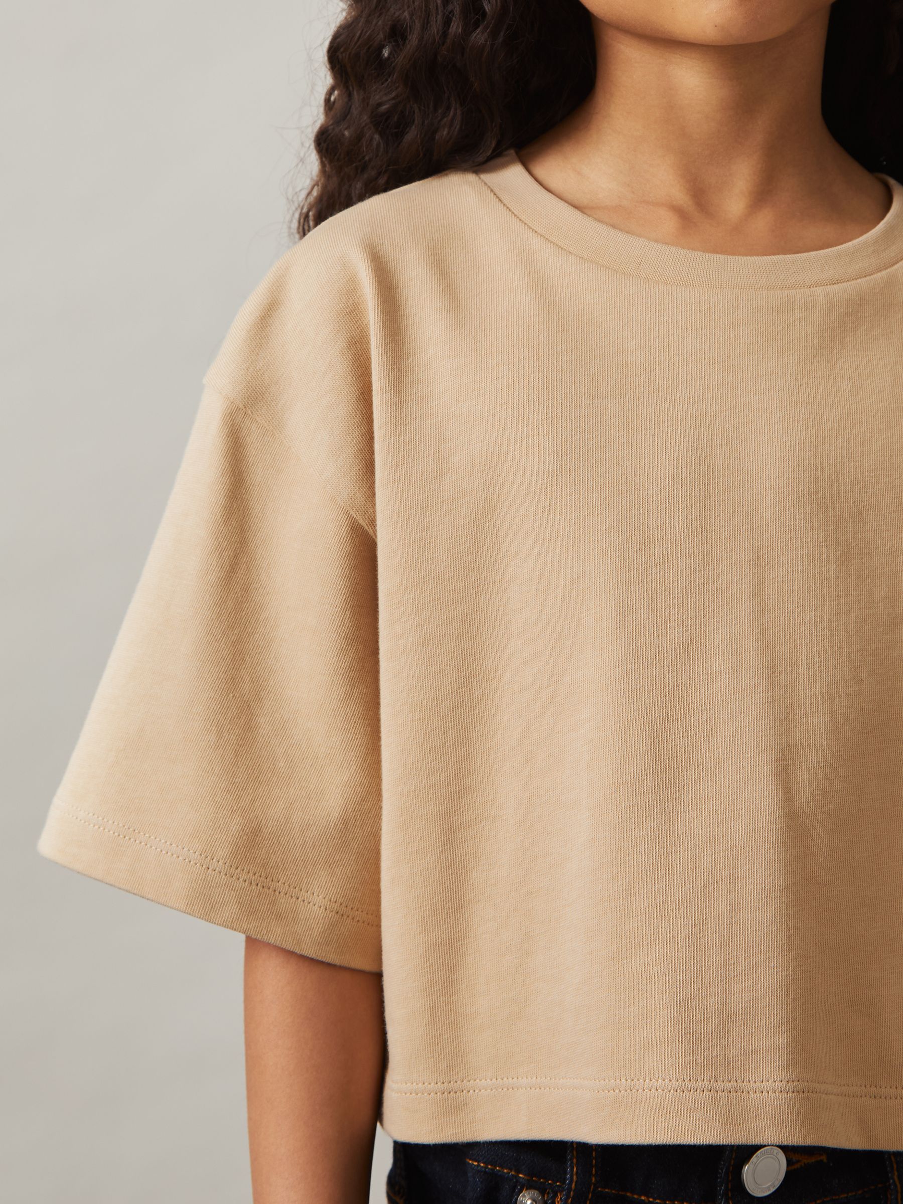 4-9 yrs Cotton Cropped Oversize T-Shirt in Sand