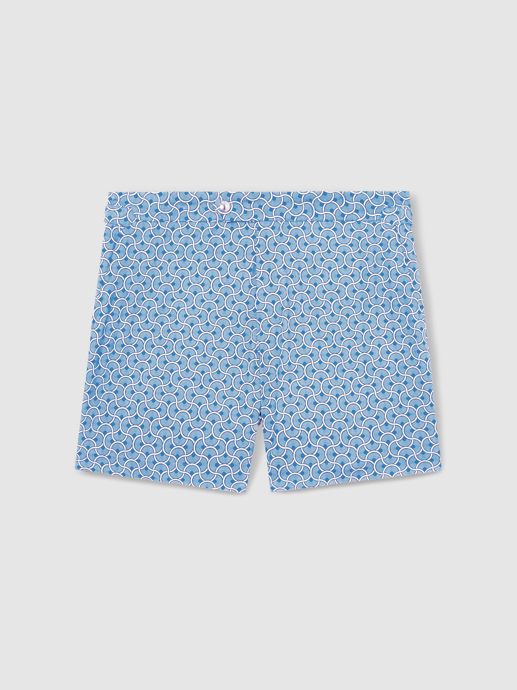 Geometric Print Swim Shorts in French Blue