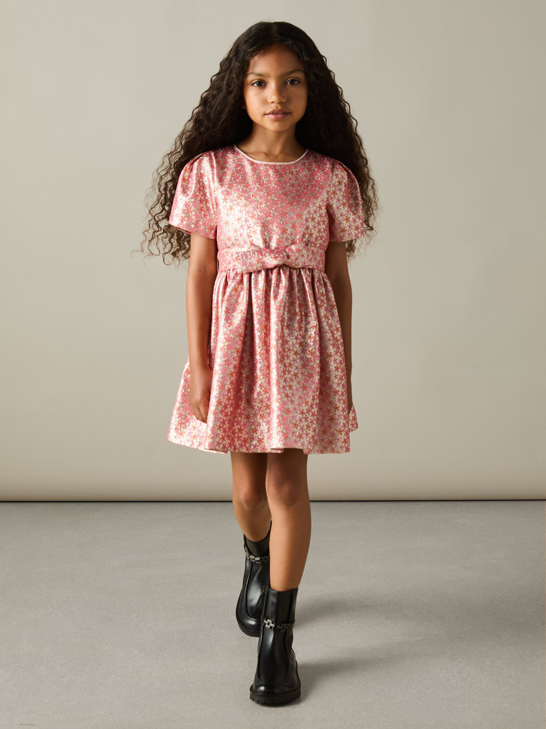 13-14 yrs Floral Fil-Coupé Dress in Pink