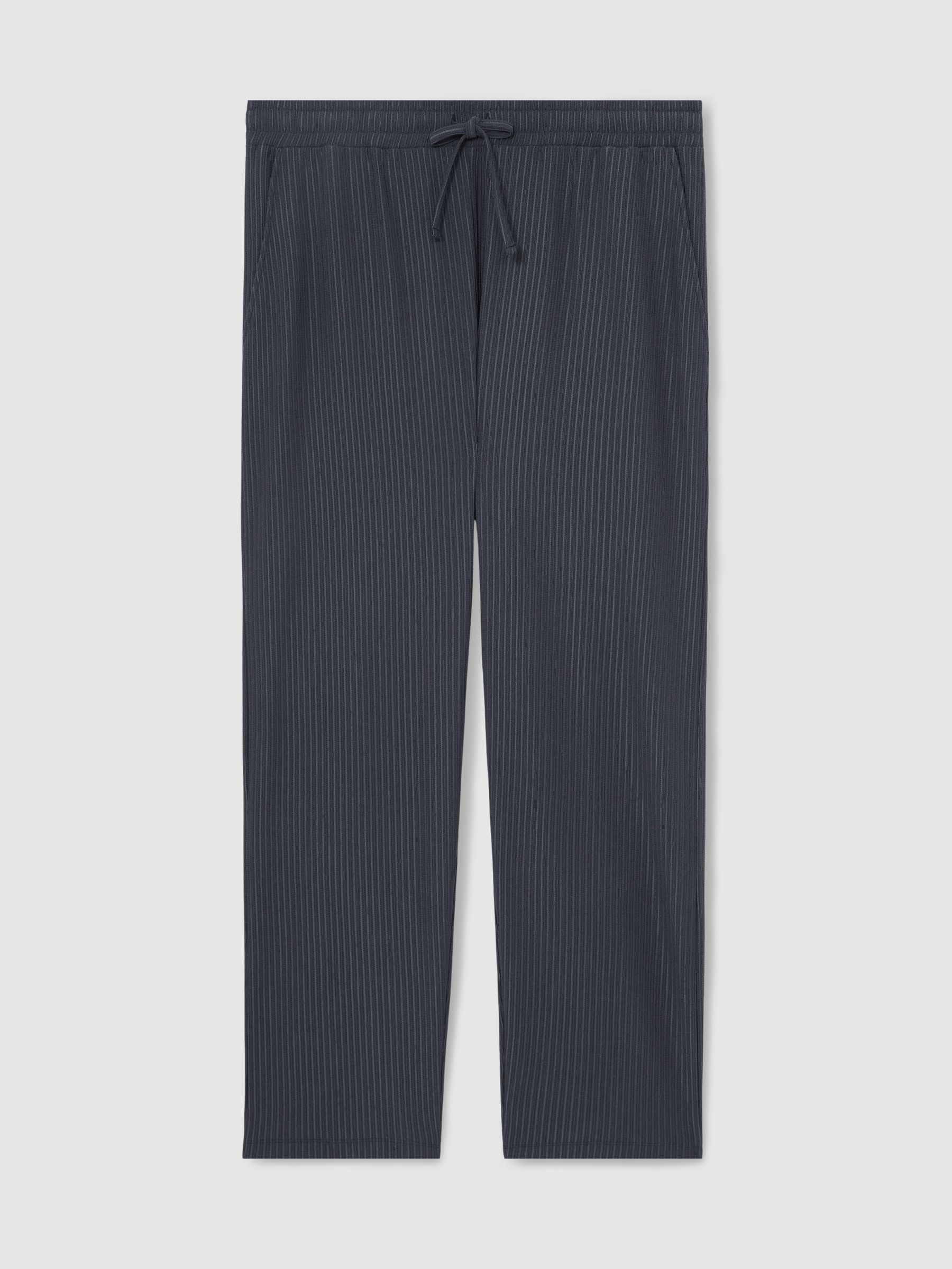 Textured Stripe Drawstring Trousers in Petrol Blue