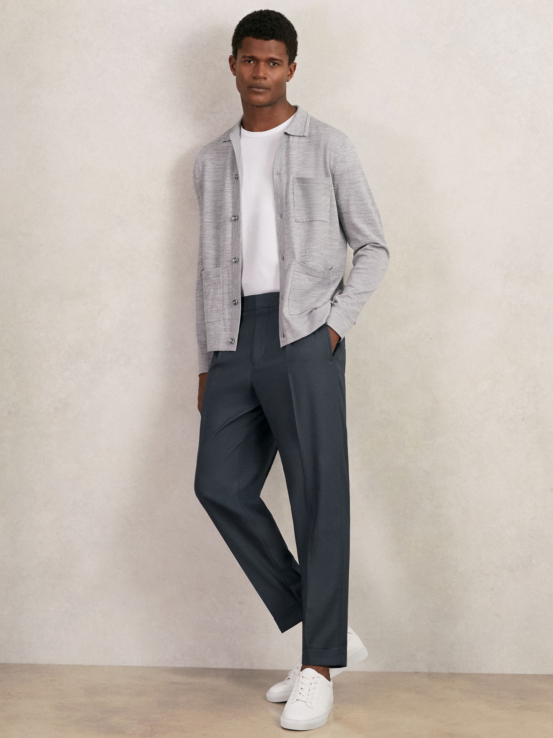 Relaxed Drawstring Trousers with Turn-Ups in Steel Blue