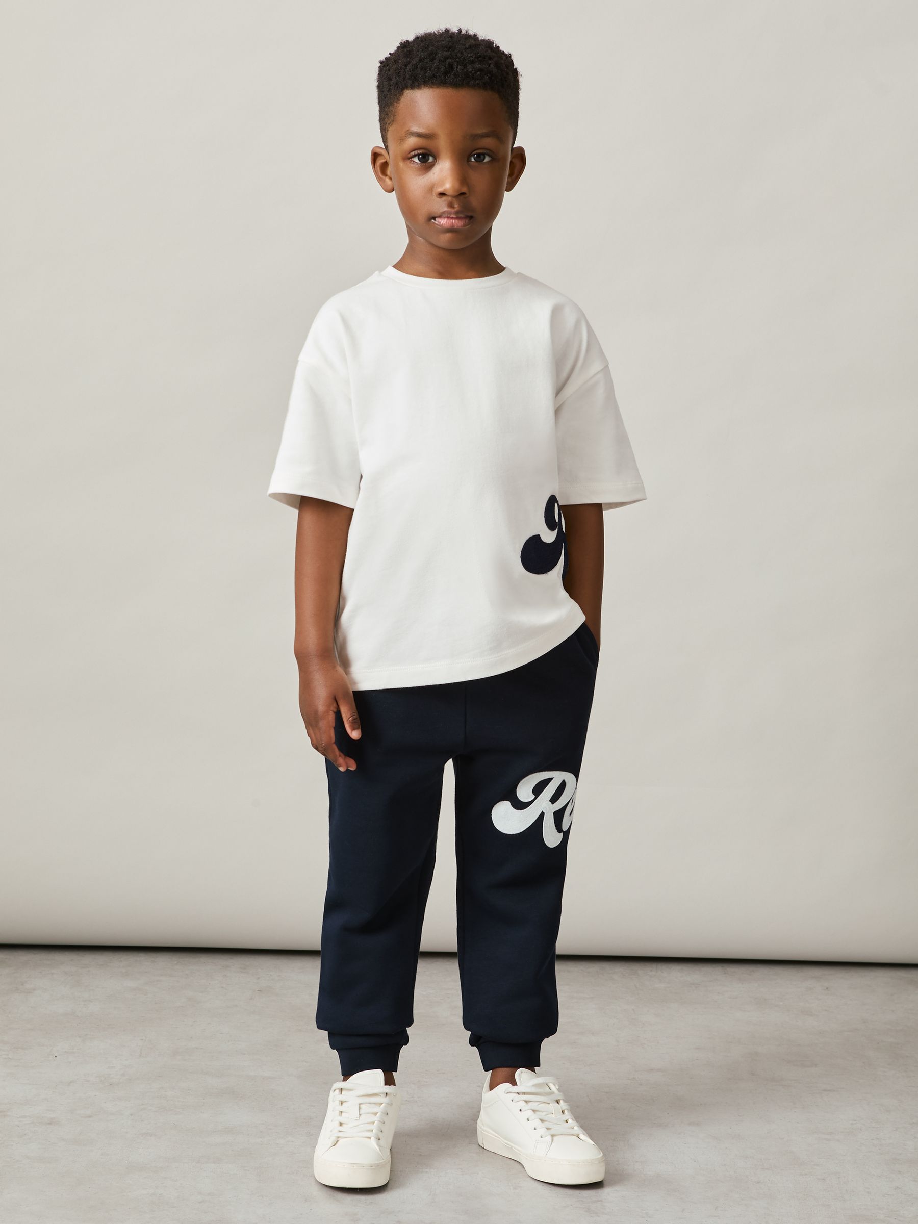 3-9 yrs Cotton Script-Logo Oversized T-Shirt in White
